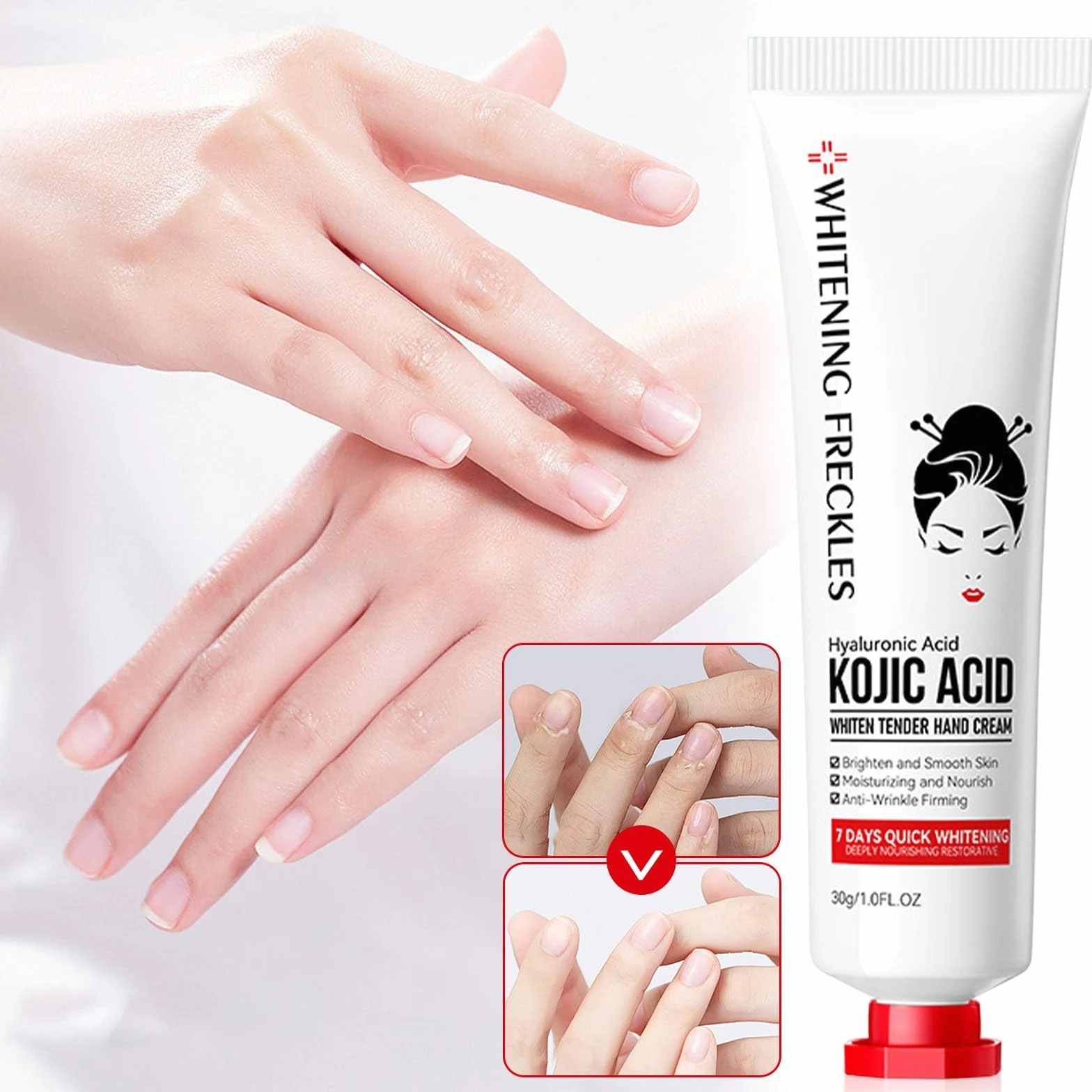 Crème à l'acide kojique pour les mains, soin hydratant anti-âge, teint uniforme, taches sombres