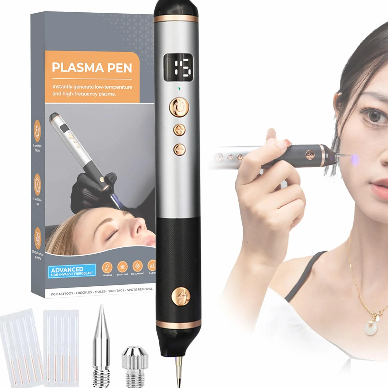 Stylo Plasma à 15 Niveaux pour Éliminer Acrochordons, Taches, Grains de Beauté, Verrues