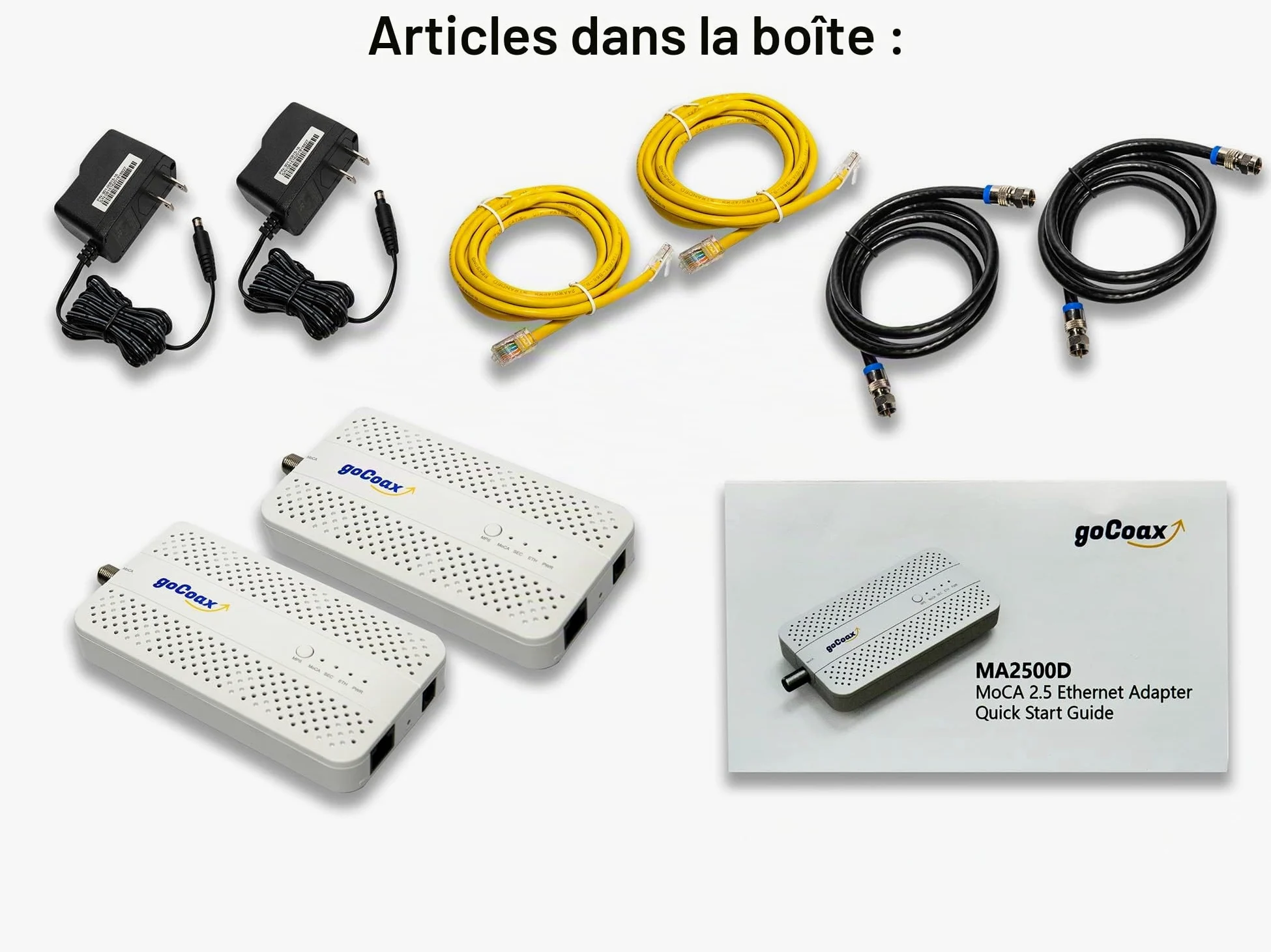 goCoax Adaptateur MoCA 2.5 avec Port Ethernet 2,5 GbE. MoCA 2.5. 1 Port 2,5 GbE. Fournit Une Bande passante de 2,5 Gbps avec Les câbles coaxiaux existants. Blanc (Lot de 2, MA2500D)…