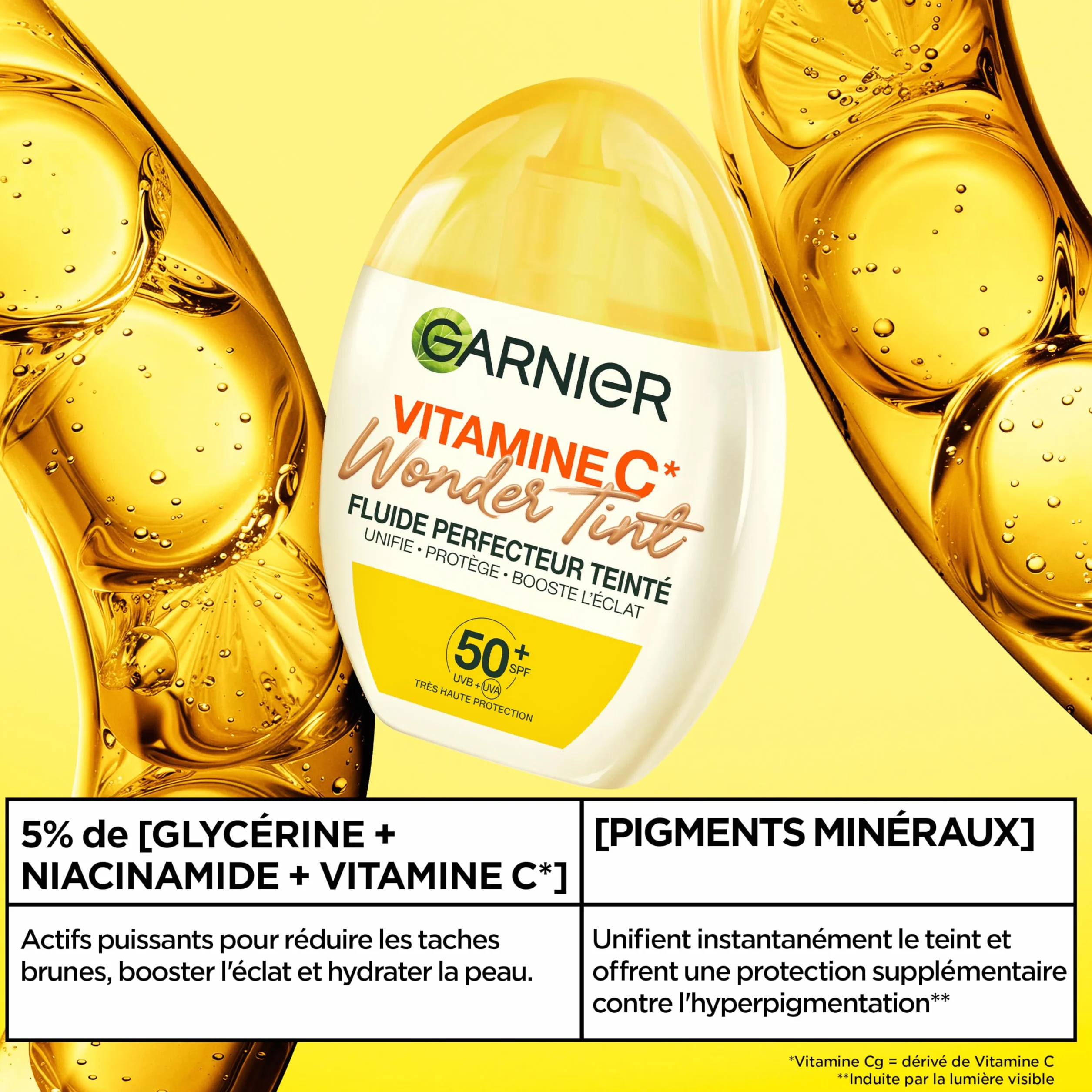 GARNIER SkinActive Vitamine C Fluide Perfecteur Teinté Wonder Tint SPF50+ Soin Visage Teinte Medium 40 ml