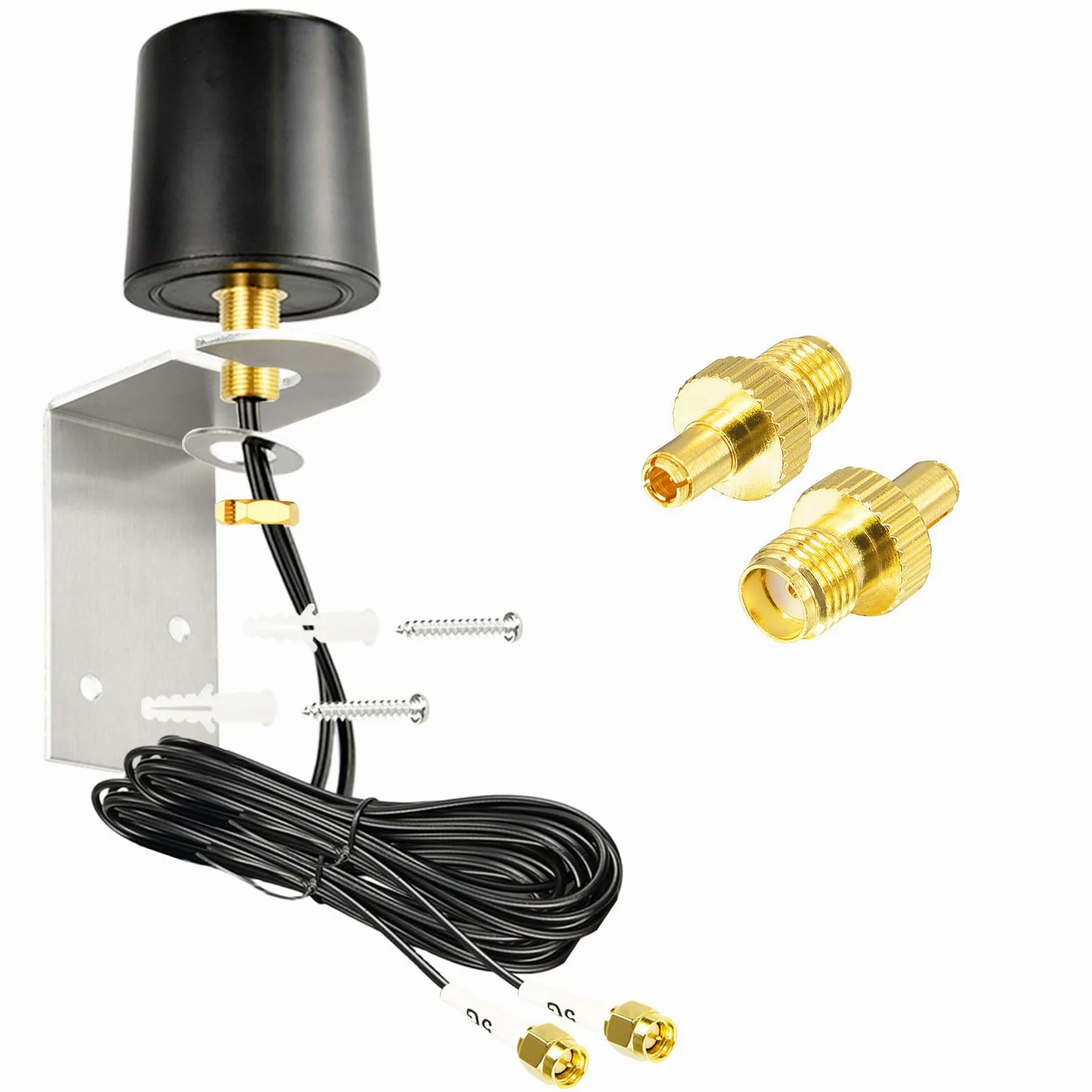 Antenne extérieure 600-6000 MHz MIMO 5G LTE 4G 5G LTE Antenne externe omnidirectionnelle 5dBi avec 5 m double SMA mâle faible perte câble BMR100 et adaptateur SMA femelle vers TS9 mâle pour