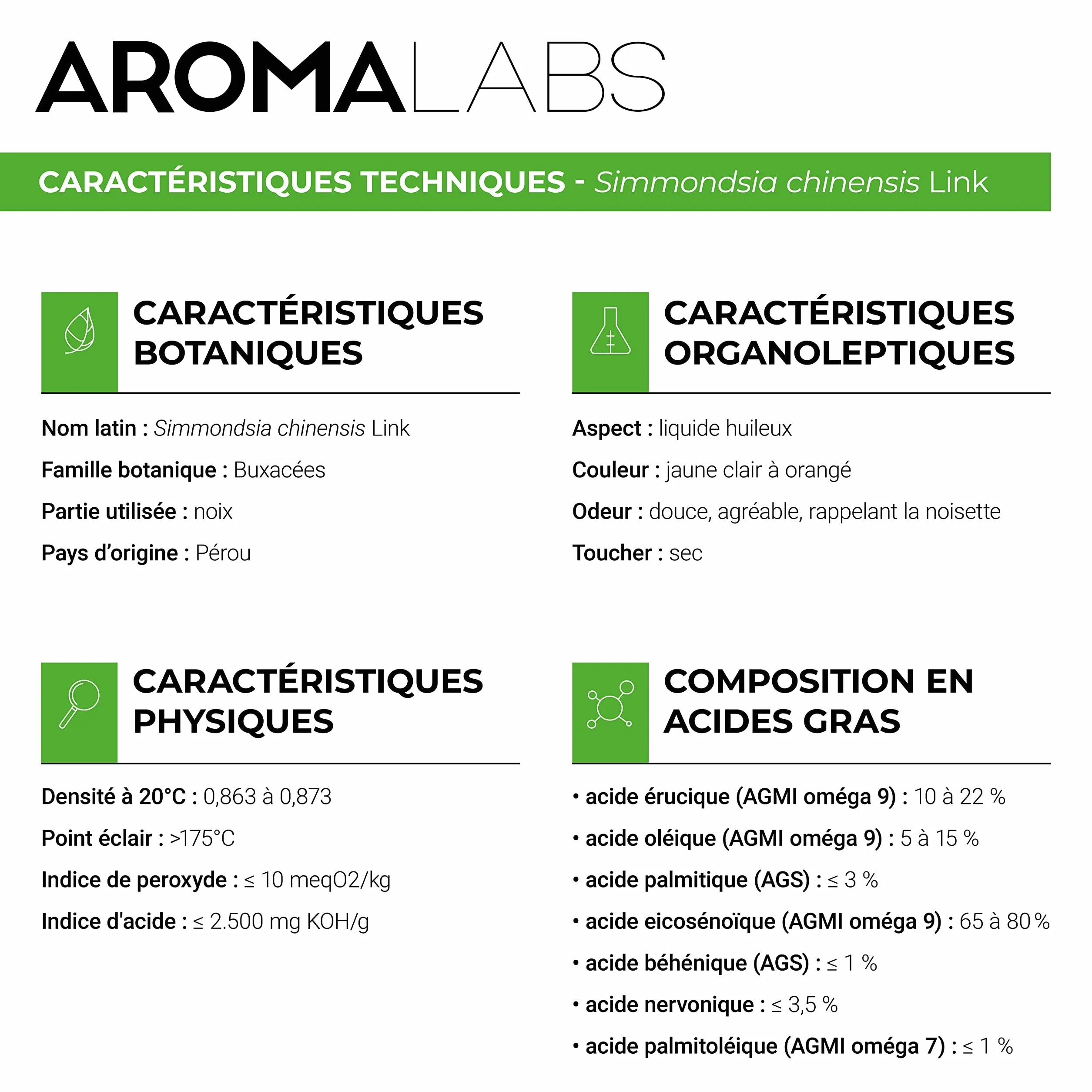 Huile Végétale Vierge Jojoba BIO 100 mL Aroma Labs Certifiée Cosmos