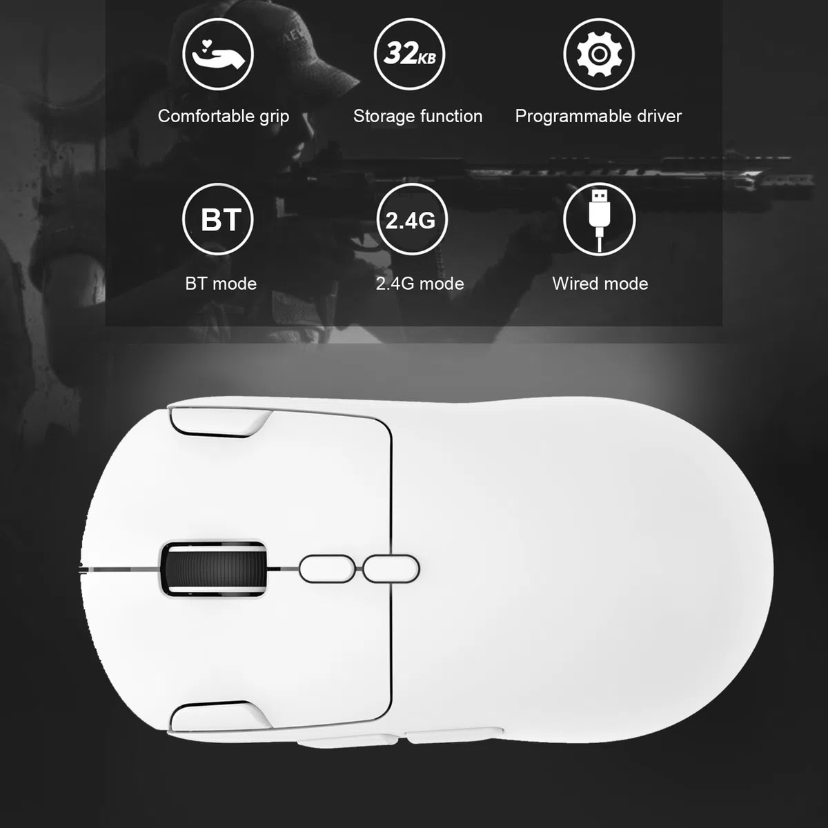Tangxi Souris de Jeu sans Fil, 3 Modes 2,4 GHz BT USB Filaire, 6 Niveaux