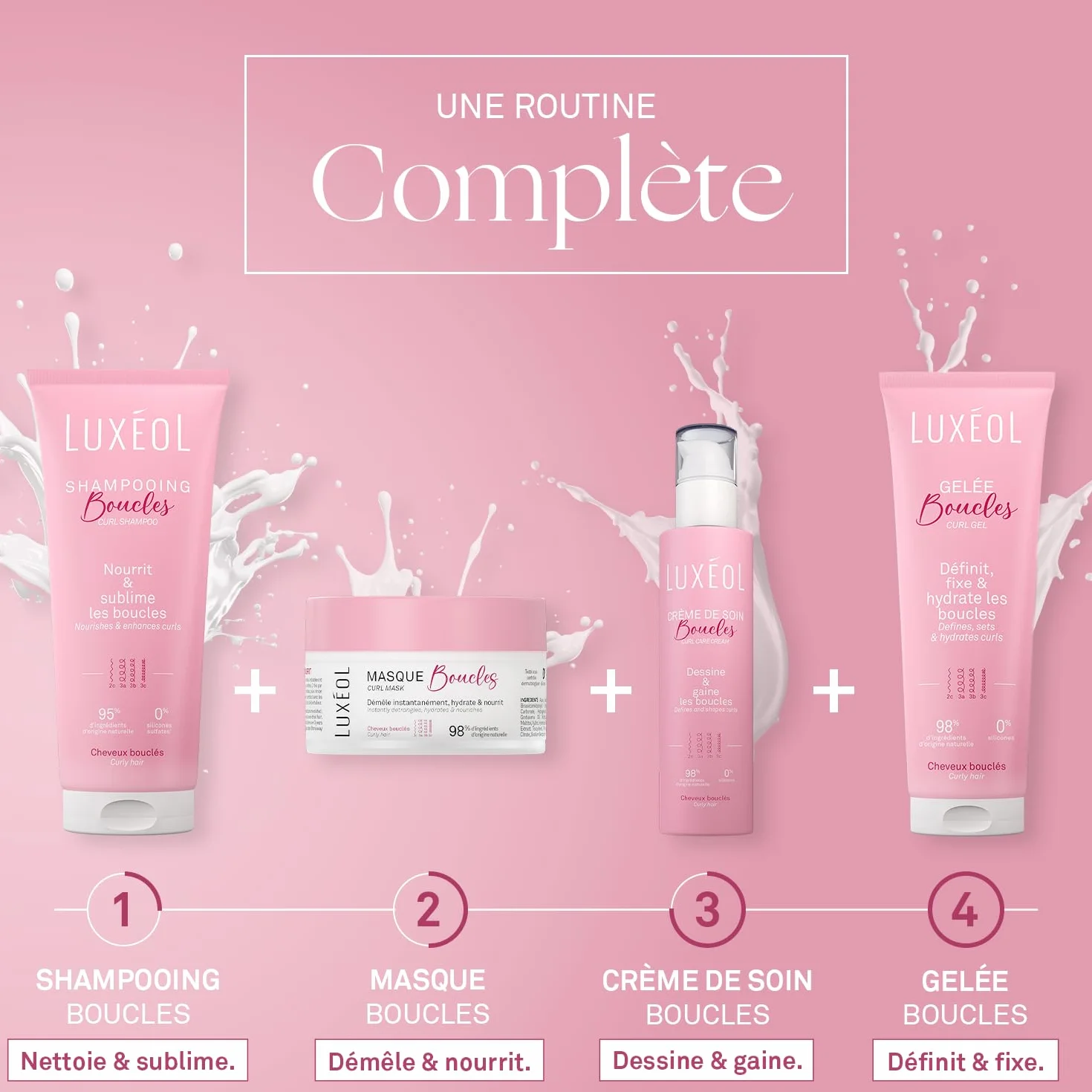 Luxéol Shampoing Cheveux Bouclés 200 ml Sans Silicones Sans Sulfates Anti-Frisottis