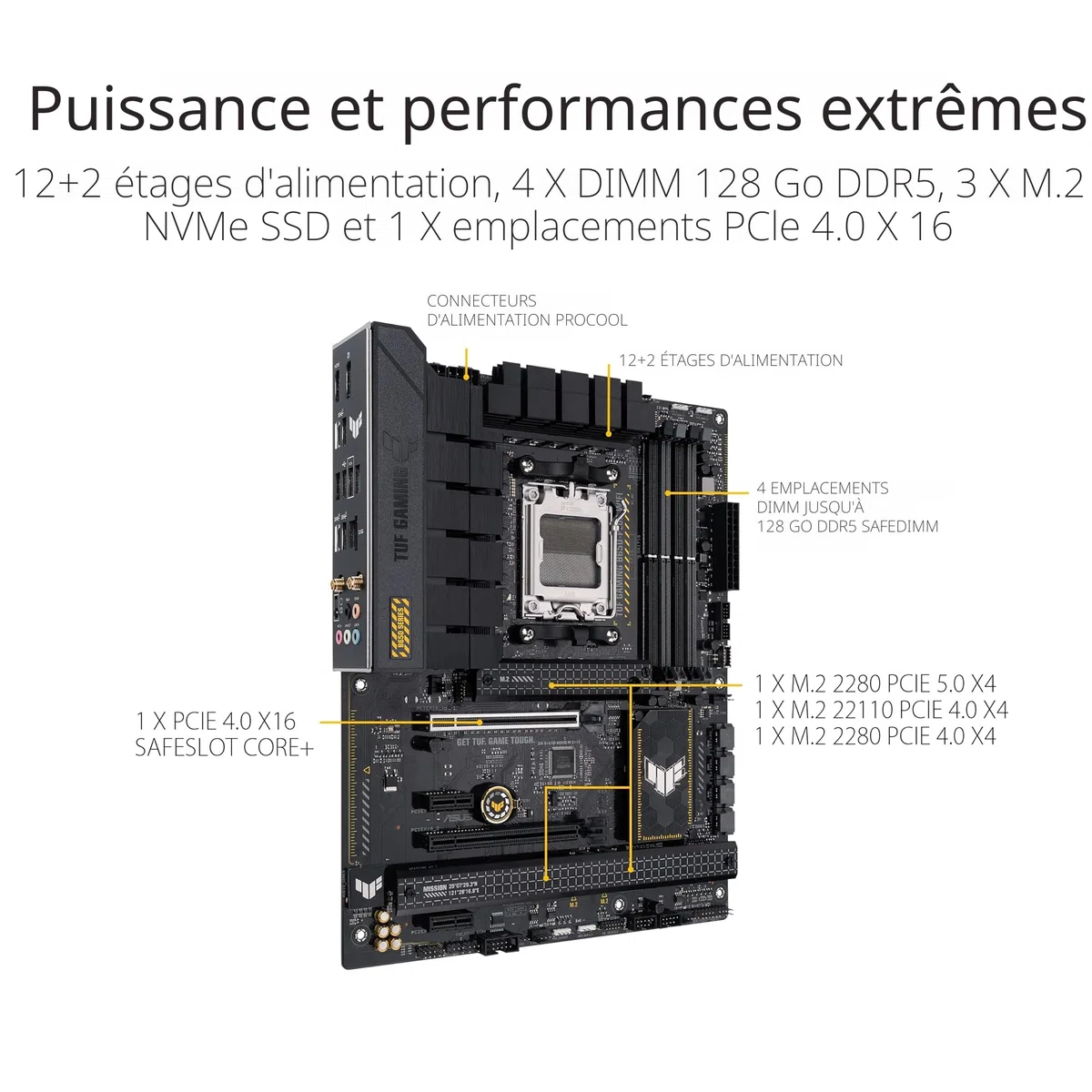 ASUS TUF Gaming B650-PLUS WiFi AMD B650 AM5 Ryzen™ Desktop 9000 8000 et 7000 ATX, 14 Niveaux d'alimentation, PCIe® 5.0 M.2, mémoire DDR5, WiFi 6 et Ethernet 2,5 Go, Prise en Charge USB 4® Aura Sync