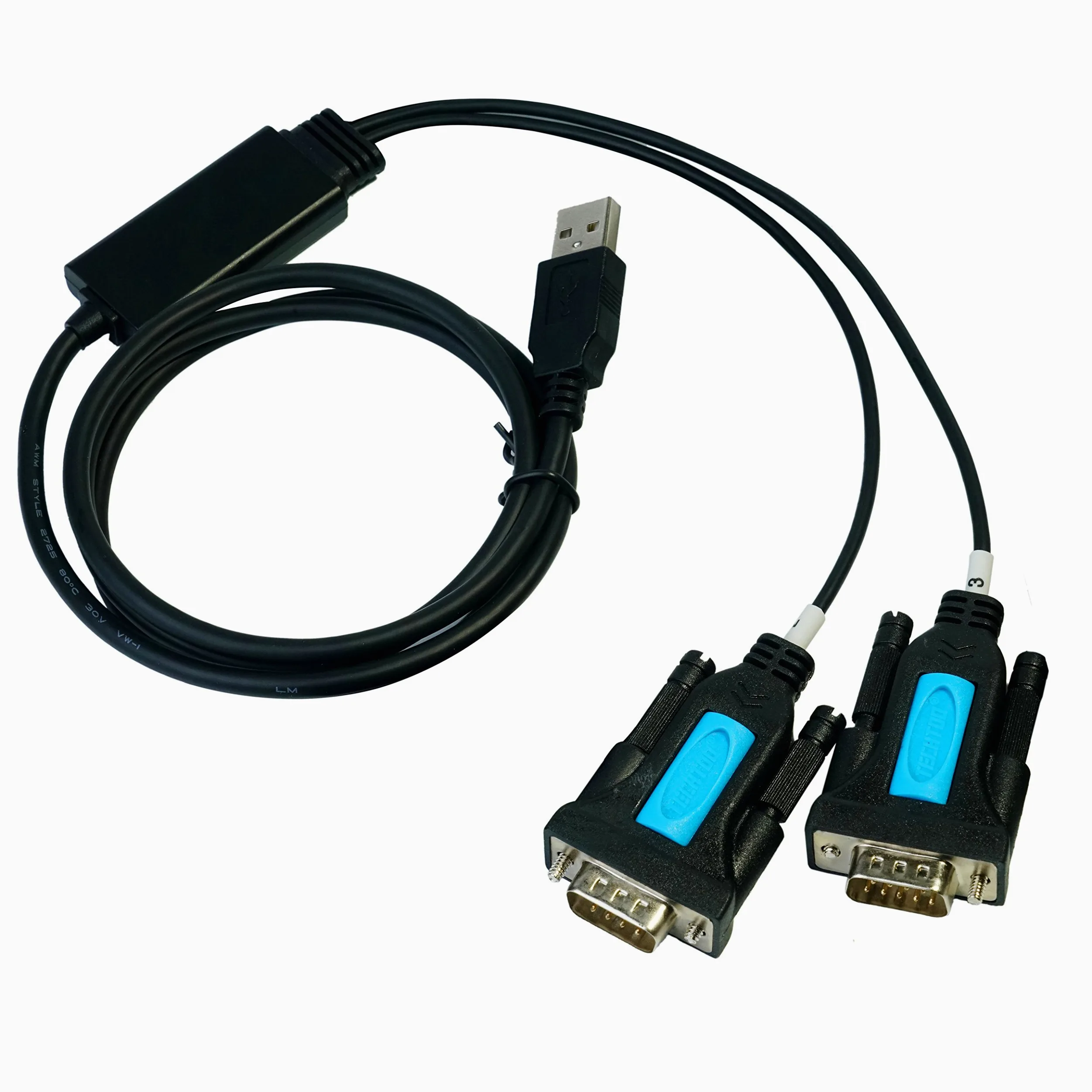 TECHTOO Adaptateur convertisseur professionnel FTDI à 2 ports USB vers câble série RS232 DB9 9 broches mâle vers mâle avec vis moletée