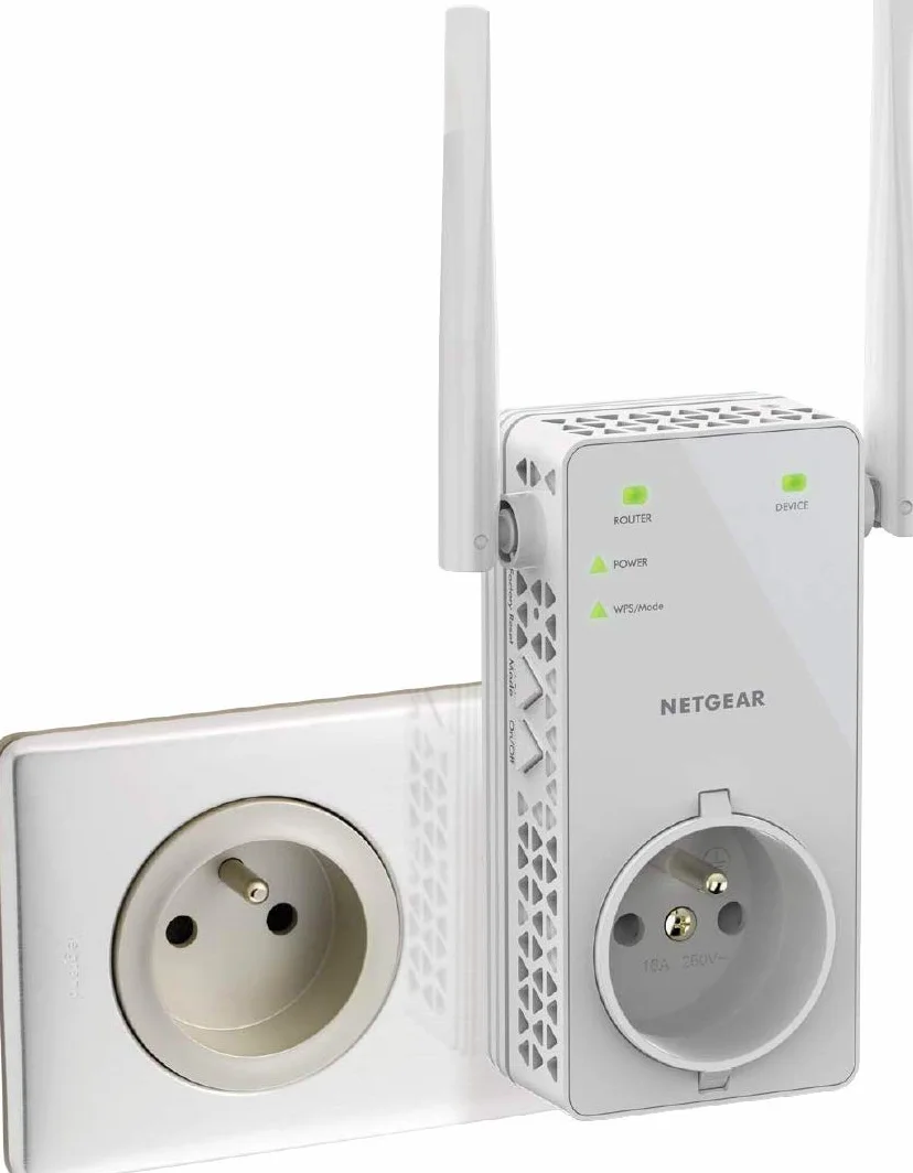 NETGEAR Répéteur WiFi, Amplificateur WiFi AC1200, WiFi Booster, jusqu'à 90m², WiFi Extender avec Prise de courant Intégrée & Pack de 2 prises CPL 1000 Mbps avec Prise Filtrée, et 1Port Ethernet