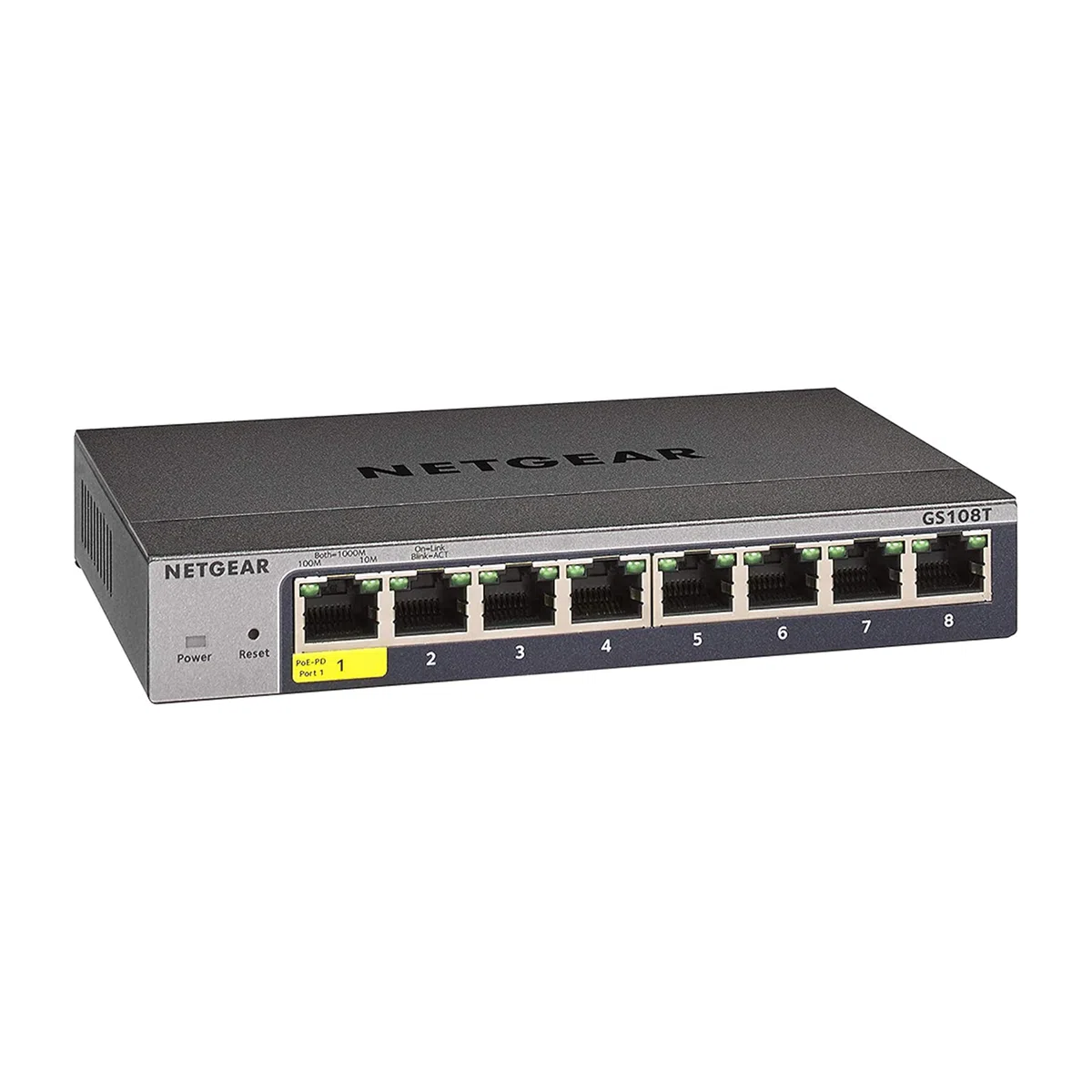 NETGEAR Commutateur Intelligent Gigabit Ethernet 8 Ports (GS108T) – Géré, avec 1 Port PD, Gestion du Cloud Insight en Option, Support de Bureau ou Mural, Fonctionnement Silencieux et Protection à Vie