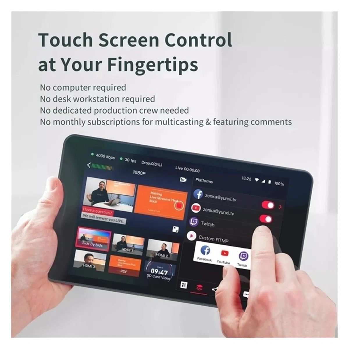 Encodeur multi-caméra portable/Commutateur de streamer/Moniteur et amp; Enregistreur de streaming multiplateforme simultané(1 UK)