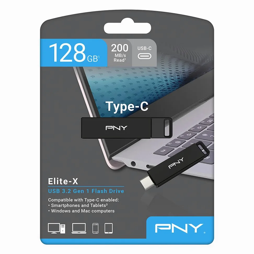 PNY Clé USB Elite-X Type-C 128 Go USB 3.2 Gen 1, Vitesse de Lecture jusqu'à 200 Mo/s