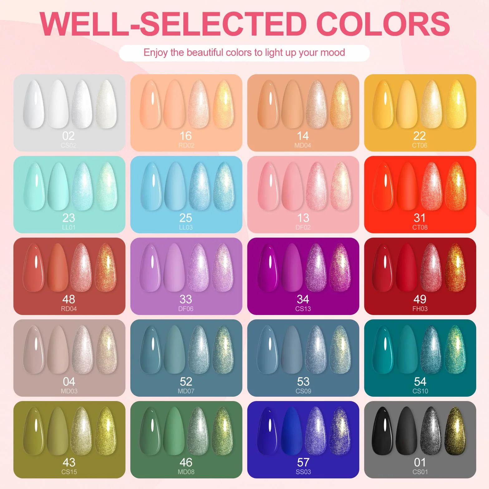 PEACECOLOR 38Pcs Kit Vernis Semi Permanent avec Lampe UV/LED, 20 Couleurs Gel Rouge Bleu Base Top Coat Brillant Mat Glitter pour Ongles