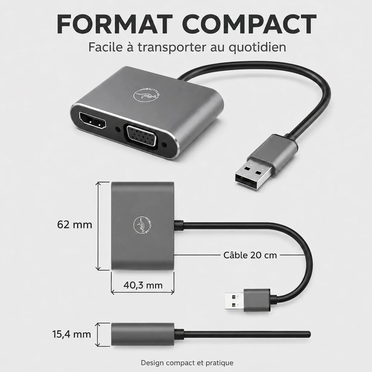 Mobility Lab Adaptateur USB 3.0 vers HDMI & VGA 1920x1080p 60Hz Plug & Play Compatible macOS