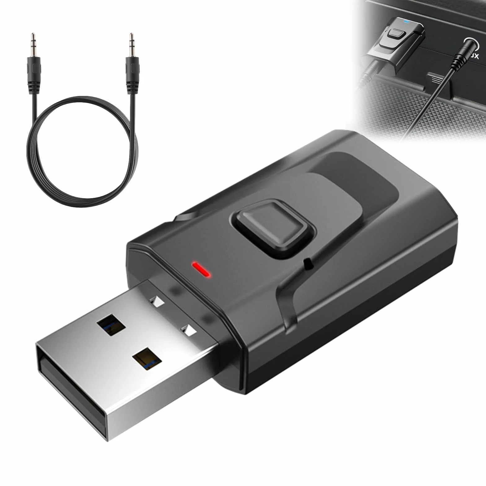 Adaptateur Bluetooth USB 5.0 2-en-1 Audio Stéréo sans Fil avec Prise Jack 3,5 mm