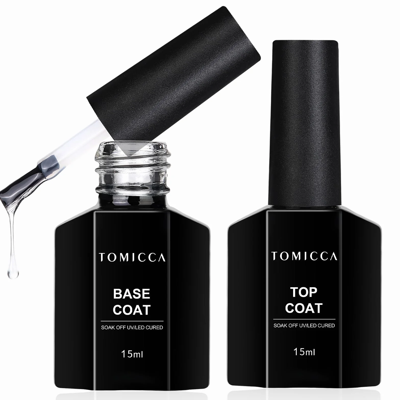 TOMICCA Base and Top Coat Vernis Semi Permanent 2x15ml UV LED Gel Nail Set