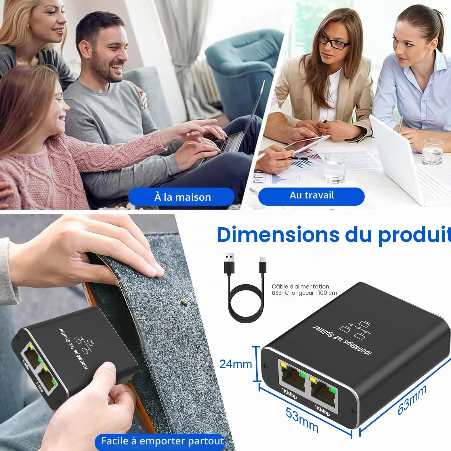 Gigabit Switch Ethernet 2 Port RJ45 Splitter 1000 Mbps LAN