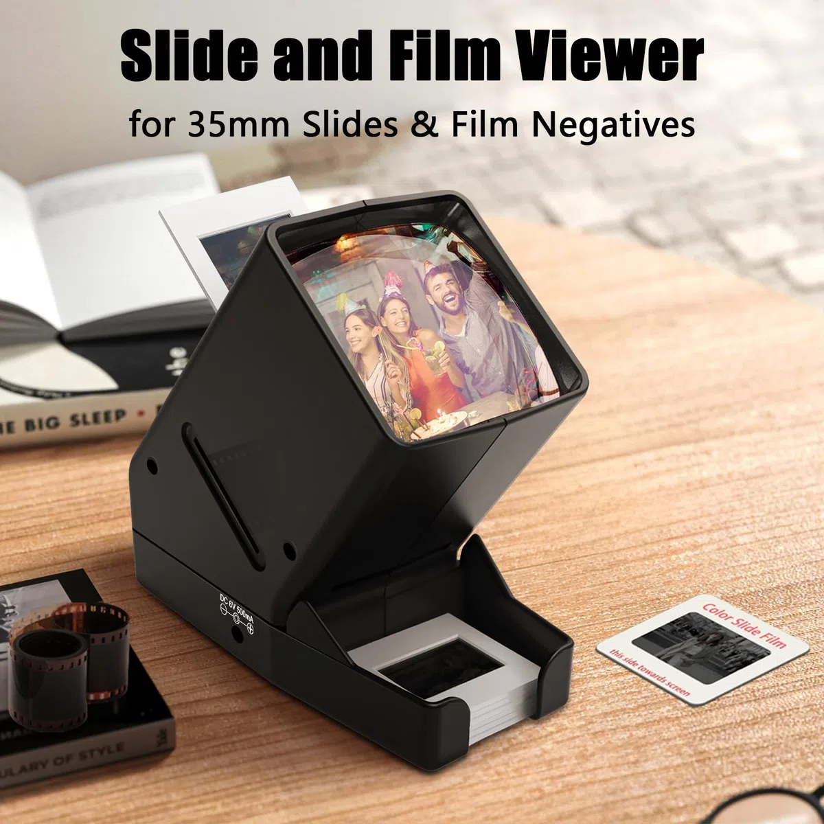 SV-3 Visionneuse de diapositives et de films 35 mm avec grossissement x3 et affichage éclairé par LED pour diapositives de 35 mm et négatifs de film, alimentation USB ou batterie (câble USB