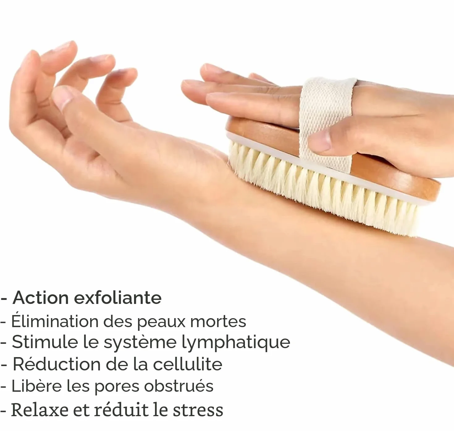 Davilis Brosse pour le corps exfoliant en bois poils naturels élimine cellulite peau morte drainage lymphatique circulation