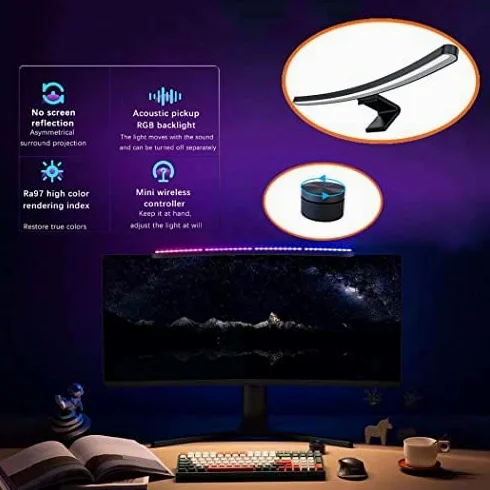Lampe de Moniteur d'ordinateur pour Moniteur incurvé/Moniteur Plat, Barre Lumineuse de Moniteur d'écran USB de 55 cm avec rétroéclairage RVB, télécommande Tactile sans Fil, Lampe de Bureau à
