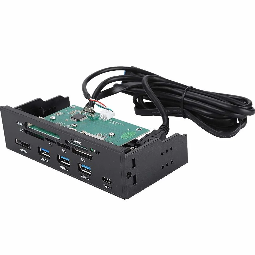 Lecteur de Carte Interne PC 5.25 Pouces Multifonction, Support M2 MSO SD MS XD CF 64G avec LED