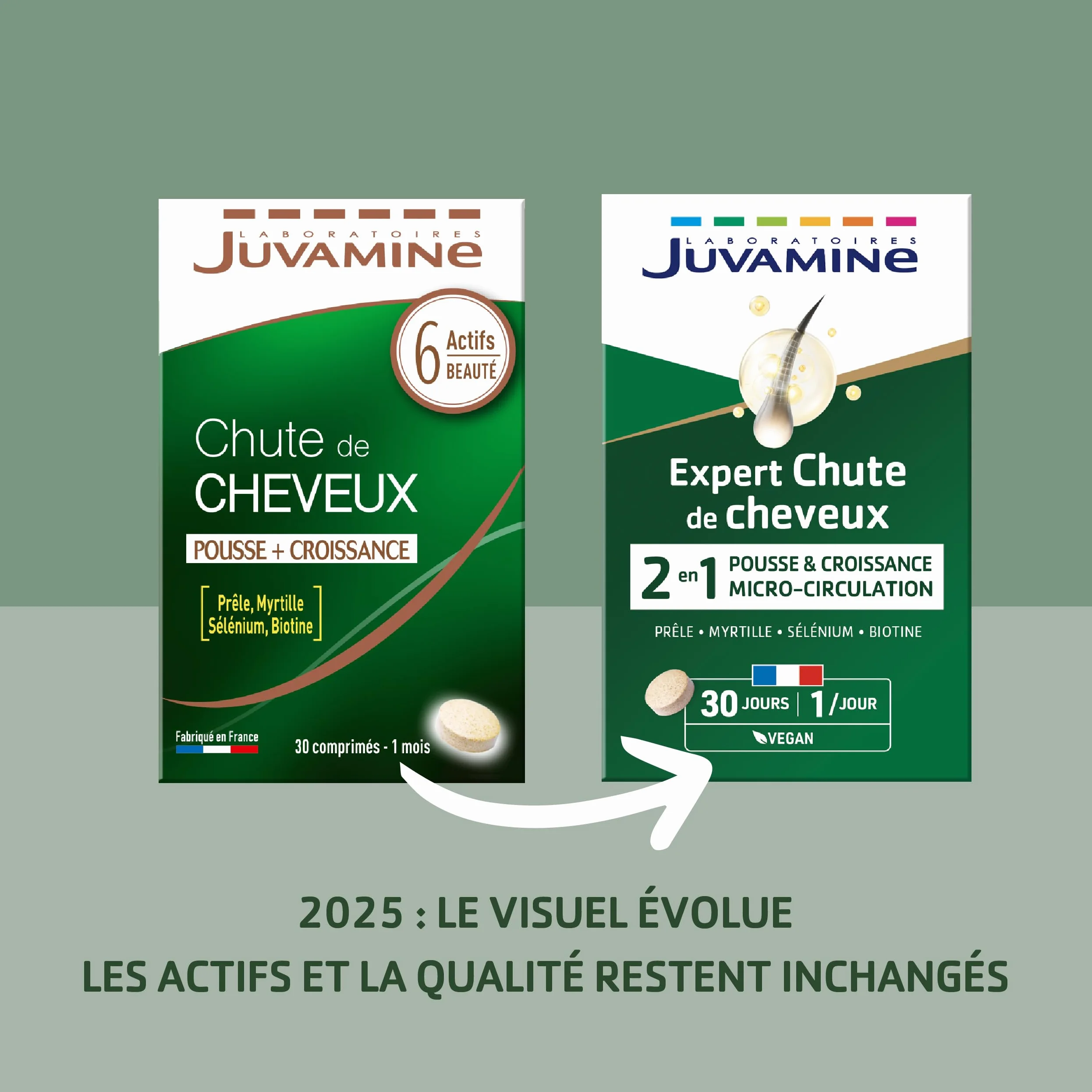 JUVAMINE Chute de Cheveux Pousse Croissance 6 Actifs Beauté Zinc Biotine 30 Comprimés Fabriqué en France