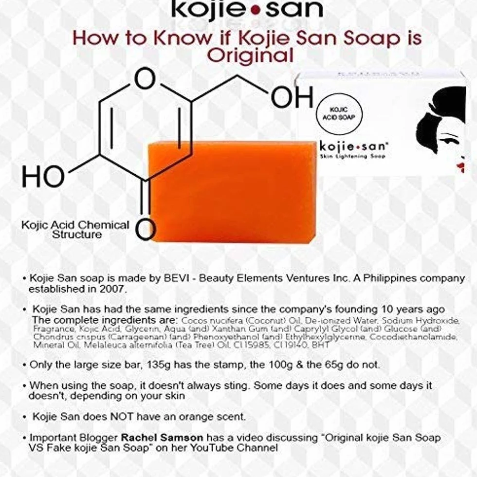 Kojie San Skin Lightening Kojic Acid Soap Bars 100g (Lot De 3) - Fades Age Spots, Freckles, Sun Damage, Acne Blemishes, Scars