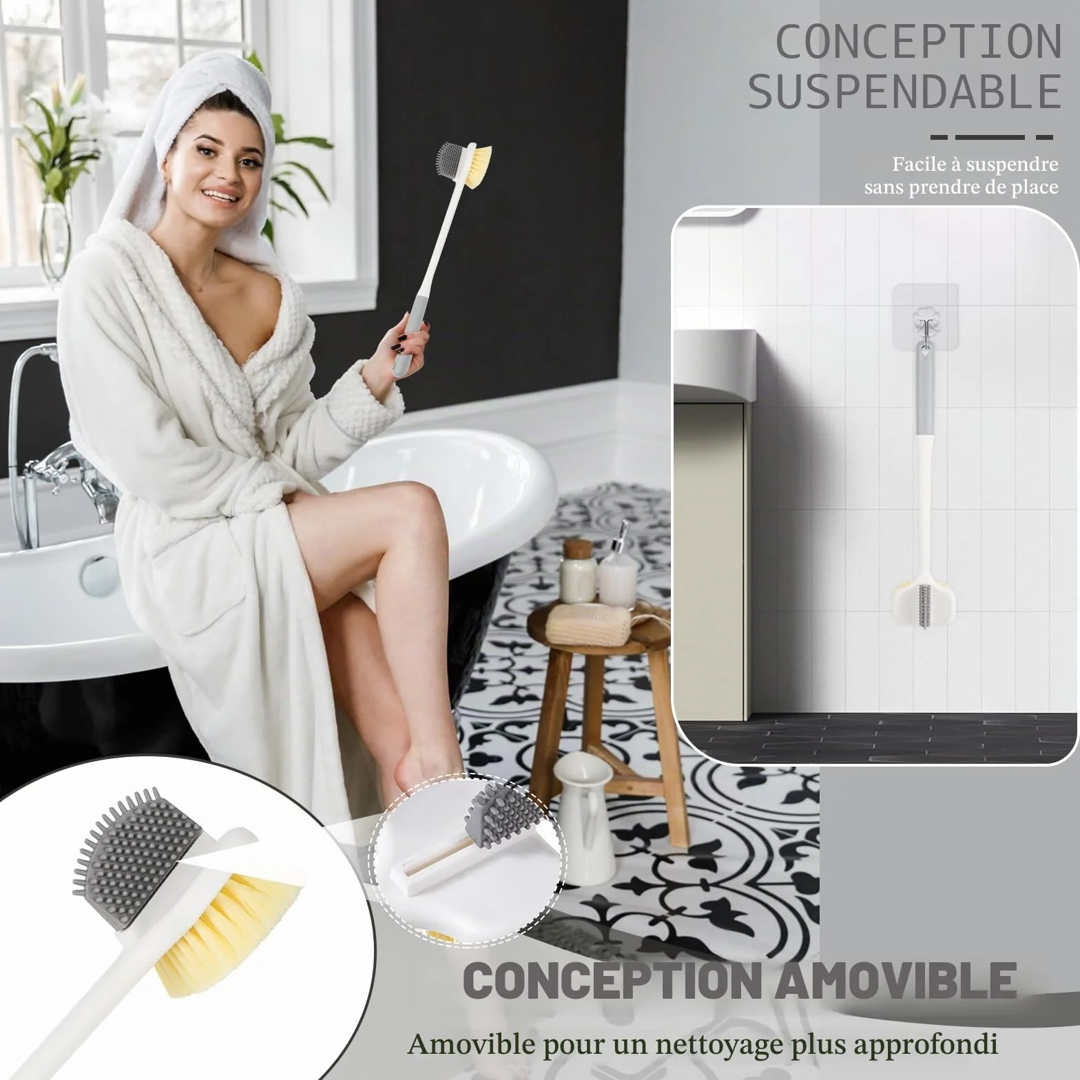 Brosse Pieds Douche avec Manche, Brosse de Lavage des Pieds