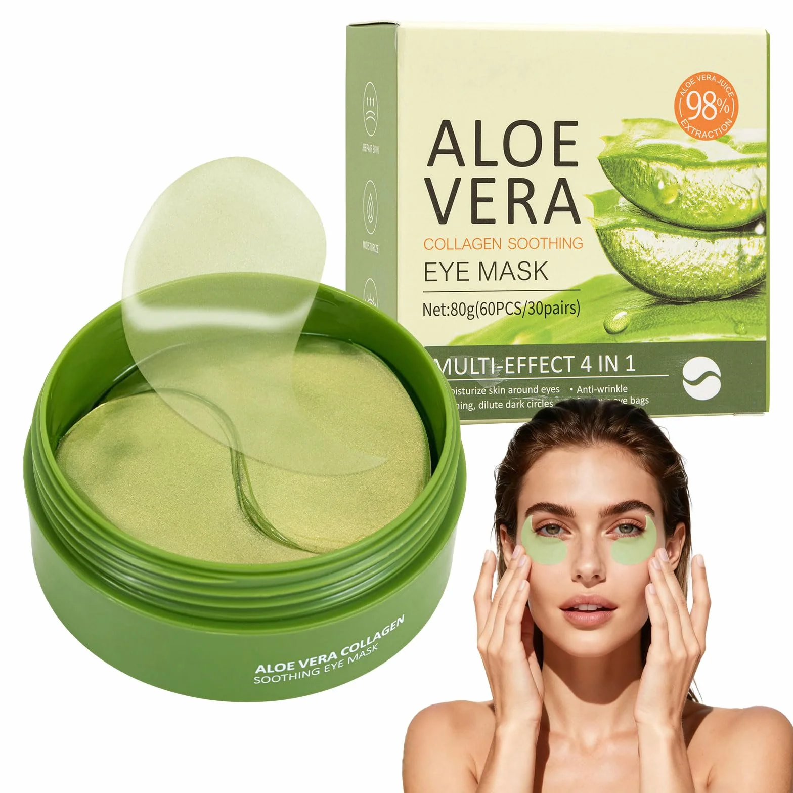 Patchs pour les yeux contre les cernes et rides, hydratants, aloe vera, lot de 60