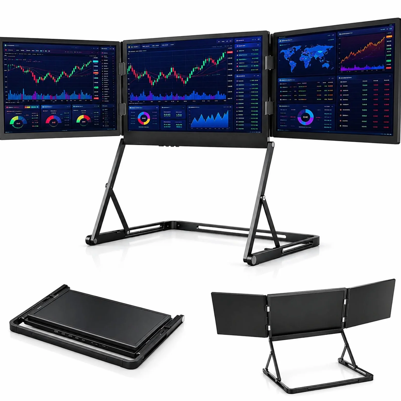 Moniteur Portable Triple, 3 × 15,6 Pouces 1080P IPS pour le Télétravail
