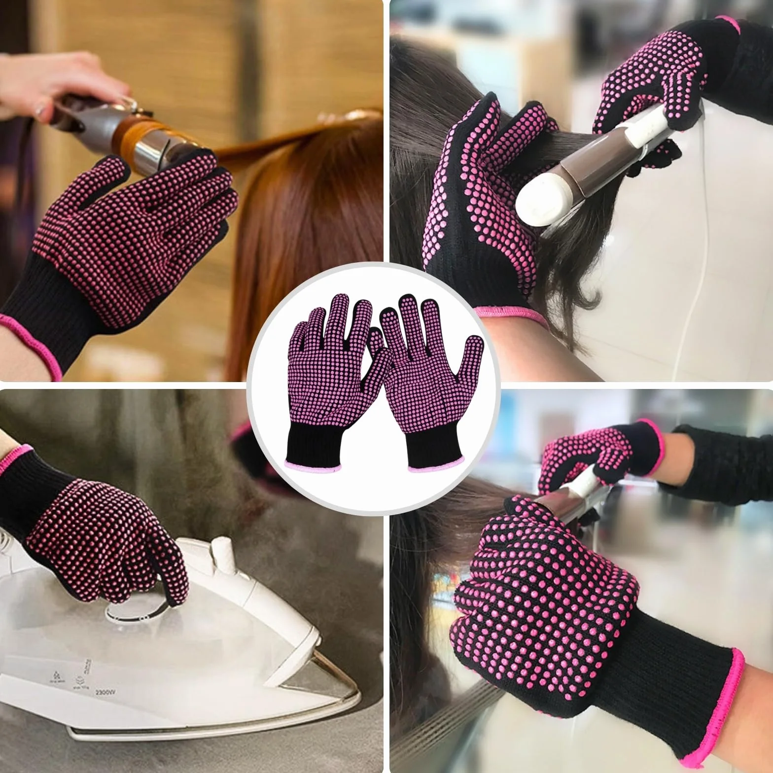 KEYRI Gants Résistants à la Chaleur Silicone pour Fer à Friser, Protection Coiffure (Rose Rouge)