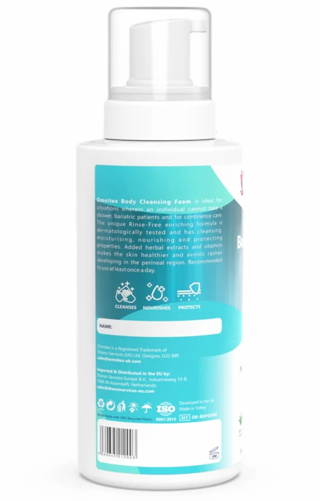Omnitex Mousse nettoyante pour le corps sans rinçage 500 ml Aux huiles végétales et vitamines