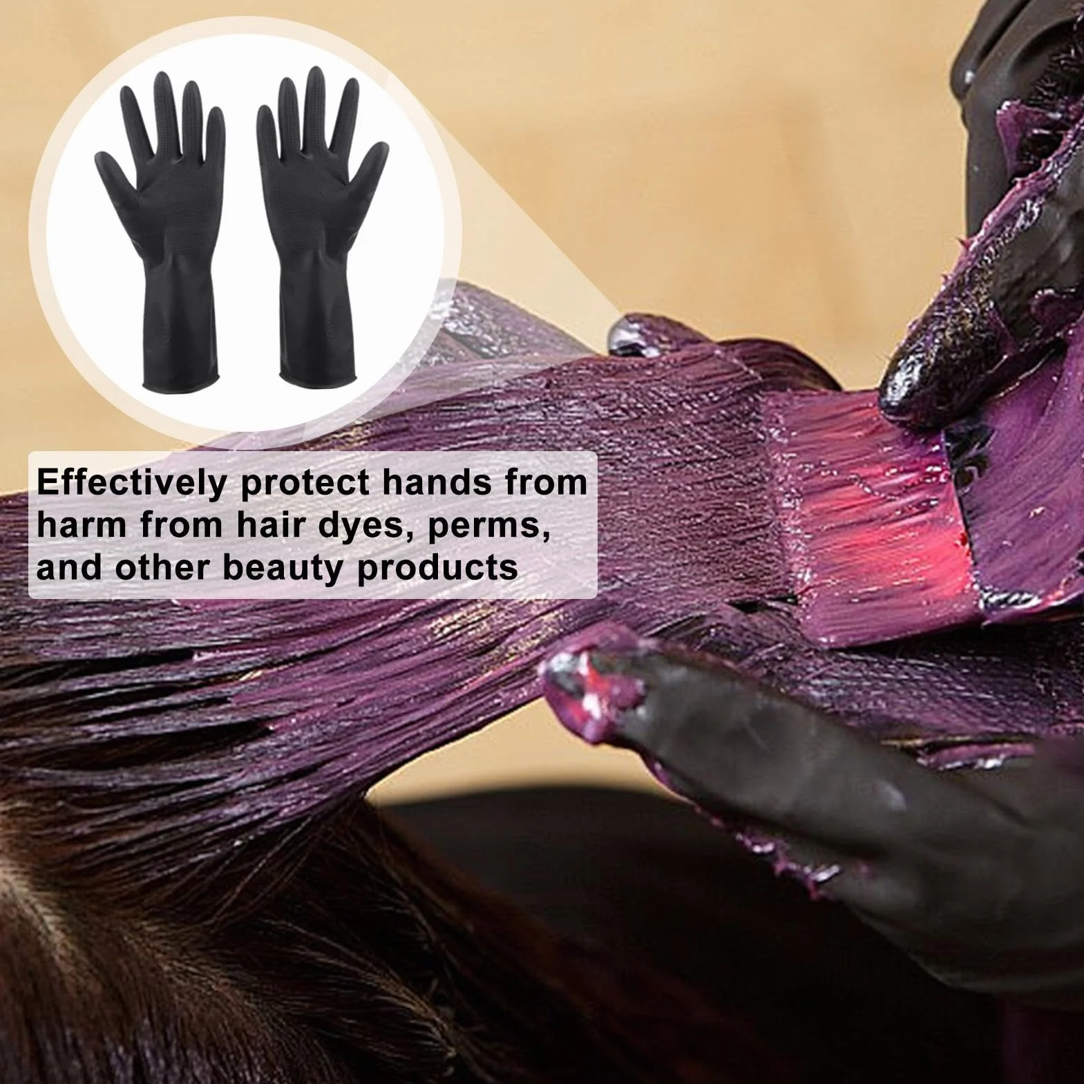 Gants de Teinture Cheveux Latex Professionnels Respirants Sans Poudre Antidérapants Tailles S M L