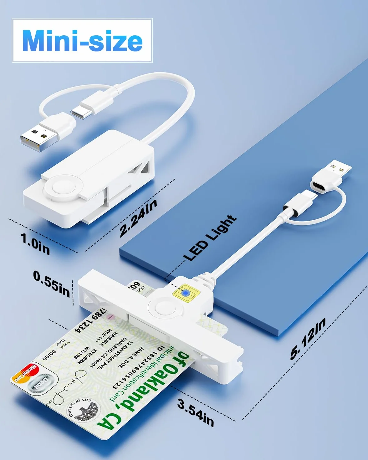 Lecteur de Carte Identité USB-C USB-A Mini Smart Card Reader ISO 7816 Classe A B C