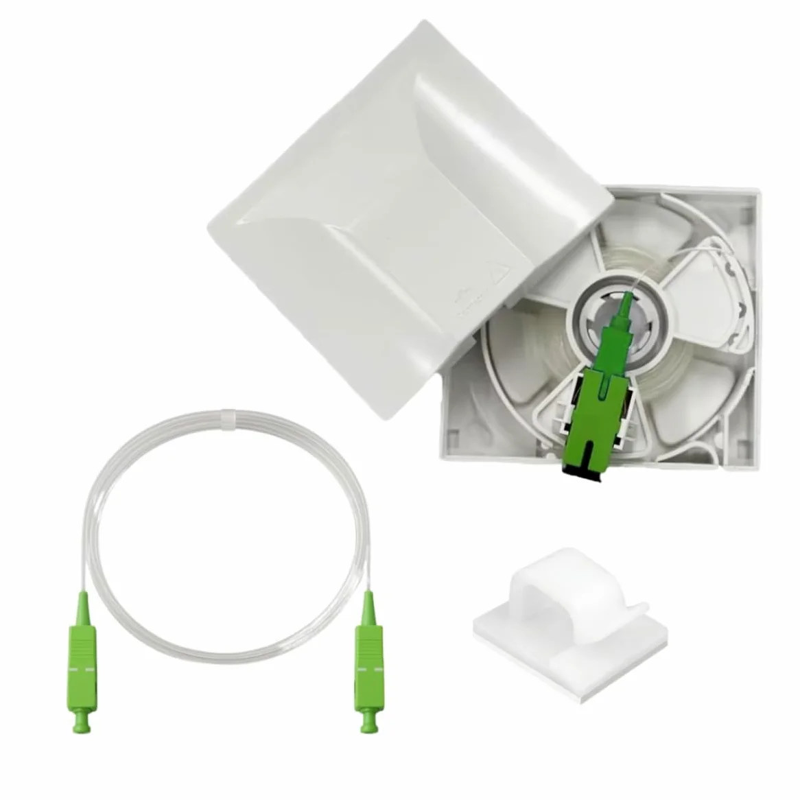 Kit Essentiel Rallonge Fibre Optique Orange SFR Bouygues - 40m - Câble Transparent Sur Enrouleur + Jarretière Invisible 3m SC-APC/SC-APC + 20 Clips Adhésifs - Déplacement/Déportation De Box Internet