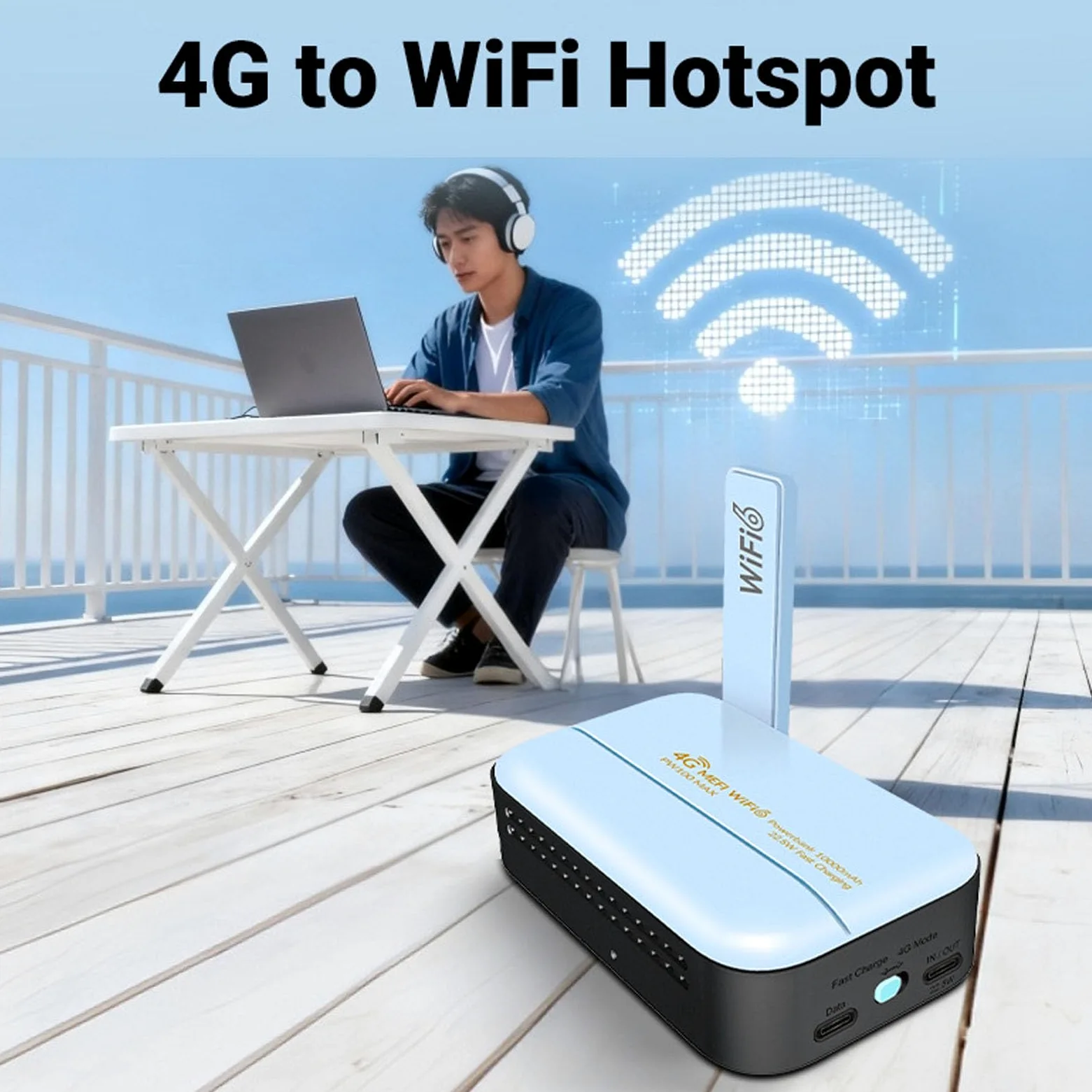 Portable Hotspot Mobile Hotspot Routeur Portable avec Banque d'alimentation 10 000 MAh Mobile 4G LTE 300 Mbps 6 Emplacements pour Carte SIM pour Voyage, Affaires, Voiture, Streaming en Plein