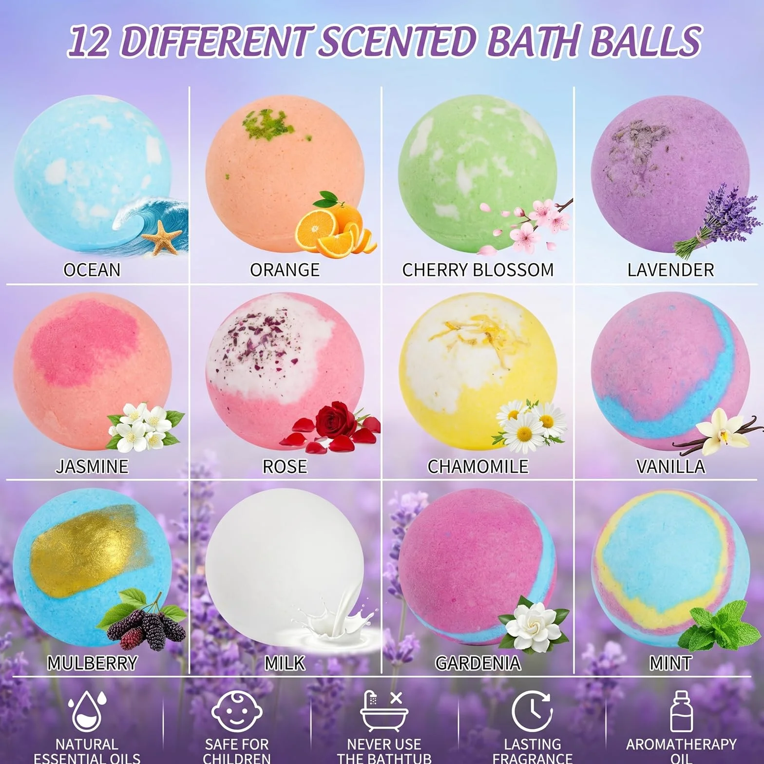 Coffret de Bombes de Bain pour Enfants, 12 PCS Boules de Bain Naturelles avec Jouet Surprise, Cadeau pour Anniversaire Noël