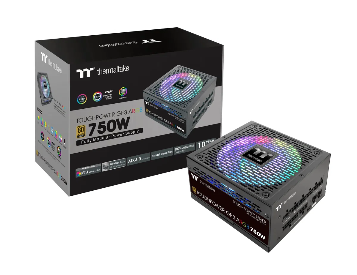 Thermaltake Toughpower GF3 ARGB 750W | Alimentation PC ATX 3.0 | PCIe Gen 5.0 | 80-Plus Gold | entièrement modulaire | Ventilateur Silencieux 140 | Certifié UE | Noir
