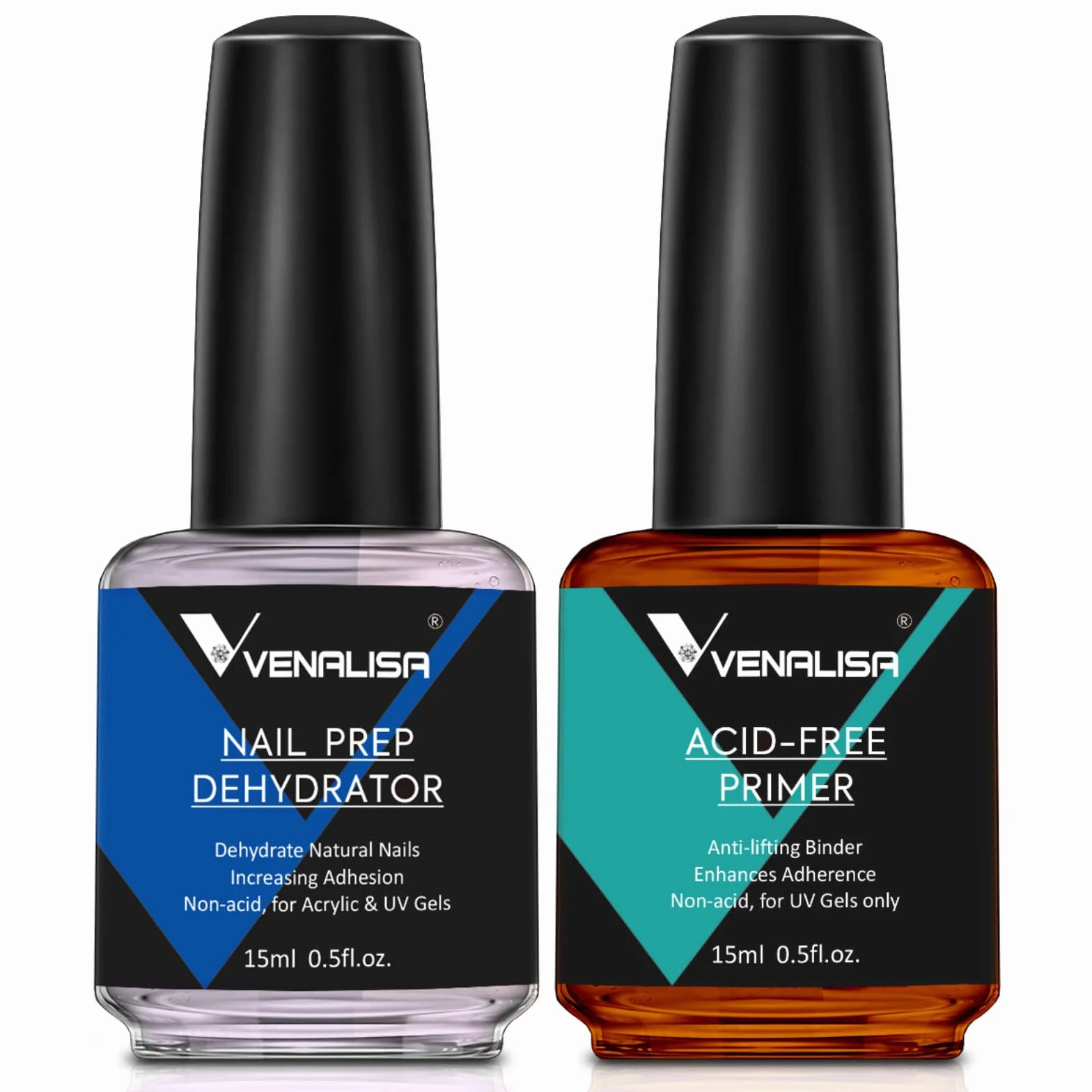 VENALISA Primer Déshydrateur Ongle 15ml*2pcs Set Vernis Semi Permanent UV Poudre Acrylique Nail Prep Manucure
