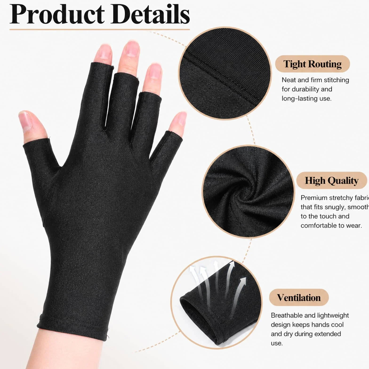 TIESOME Lot de 3 paires Gants de Protection UV en Gel pour Manucure Nail Art