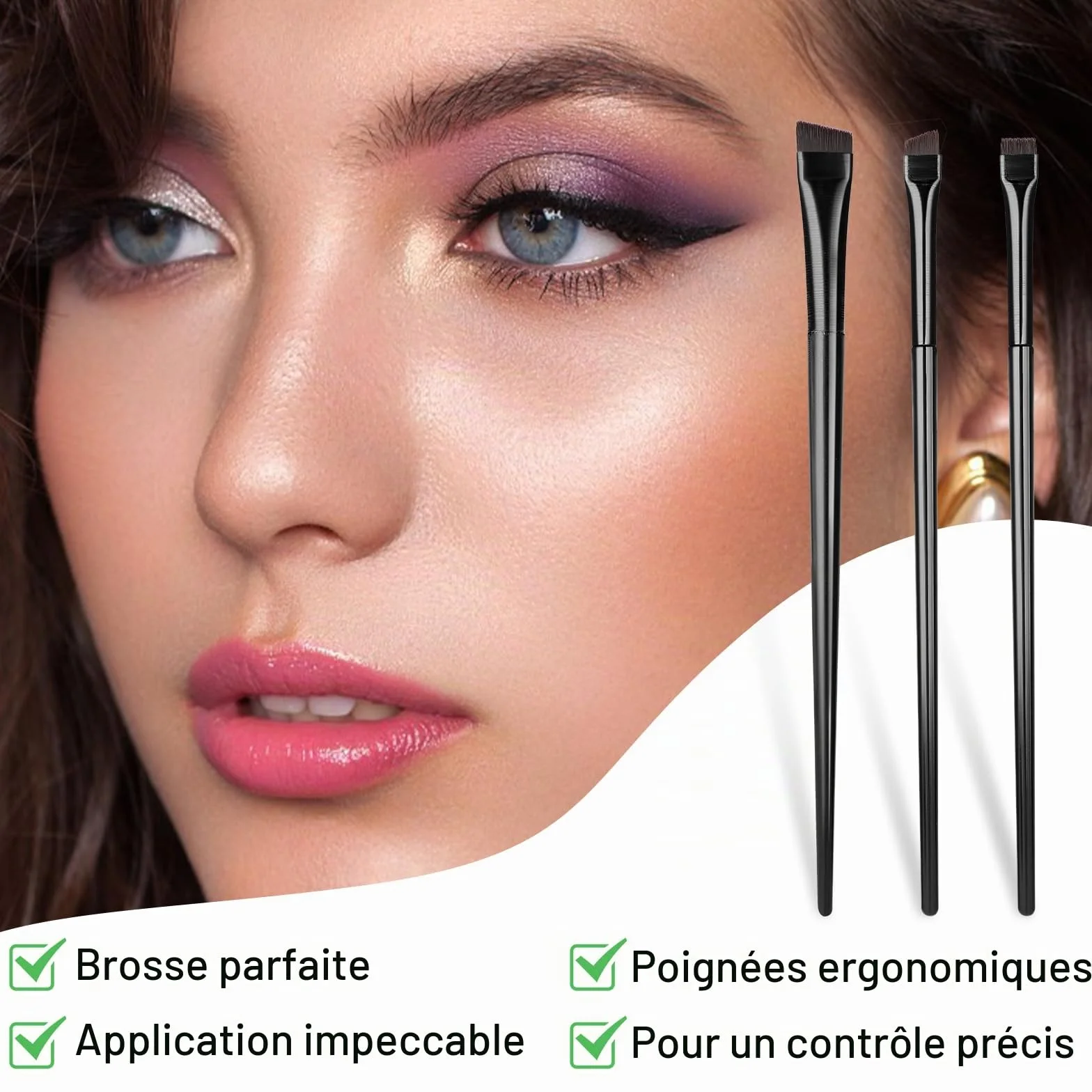 Pinceaux À Sourcils Lot De 3 Pinceau Biseauté Fin Poils Synthétiques Sans Cruauté