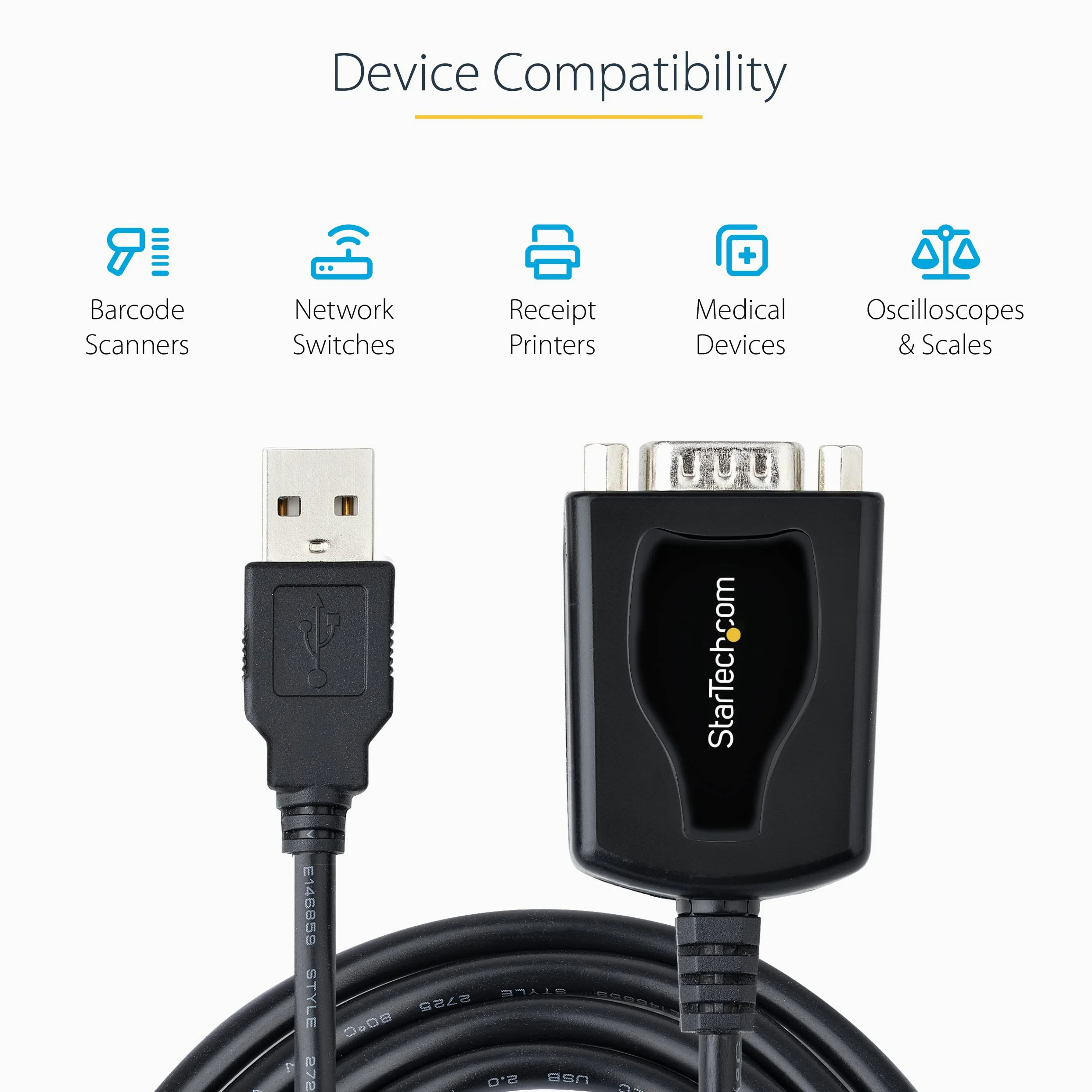 StarTech Câble USB vers RS232 1m, DB9 Mâle, Prolific (1P3FPC-USB-SERIAL) | Retention COM, Convertisseur, Windows/Mac, Pour PLC/Imprimante/Scanner