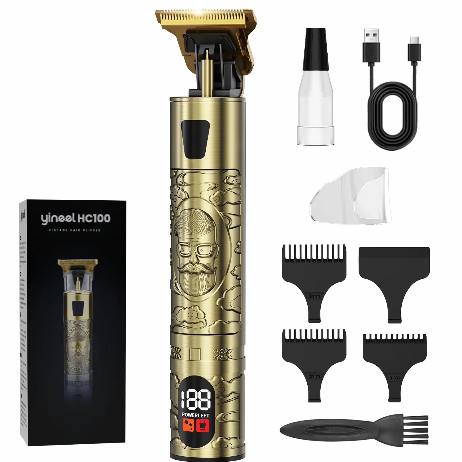 Yineel HC100 Tondeuse Barbe Homme, Rasoir Electriques Hommes, Charge Rapide Type-C, Lame en T, Écran LCD