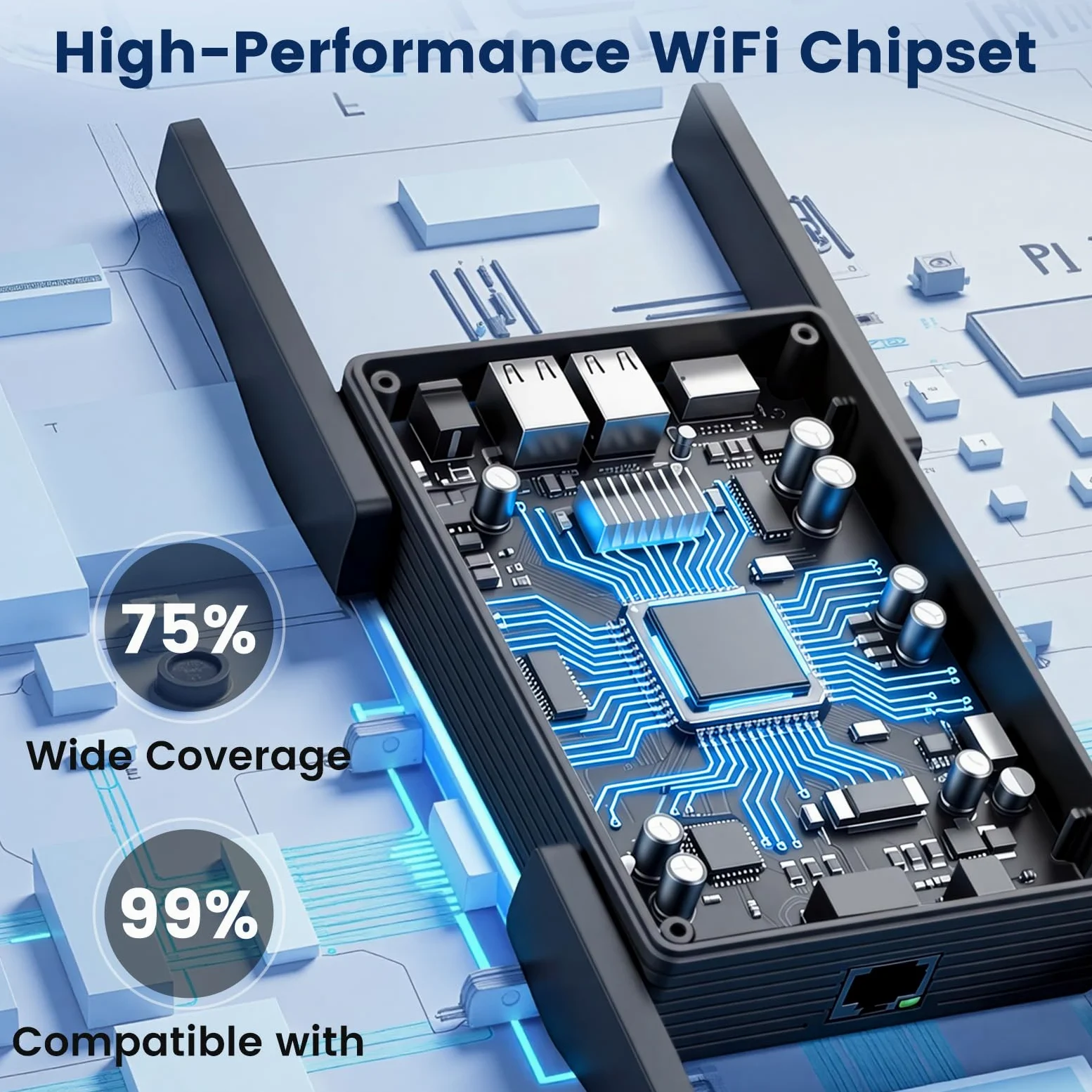 Repeteur WiFi Puissant, 1800Mbps WiFi 6 Repeteur avec Gigabit LAN | Repetiteur WiFi Puissant Sans Fil mur épais, pour maison connectée, loft, bureau, Couverture jus qu'à 800m² et 65 appareils