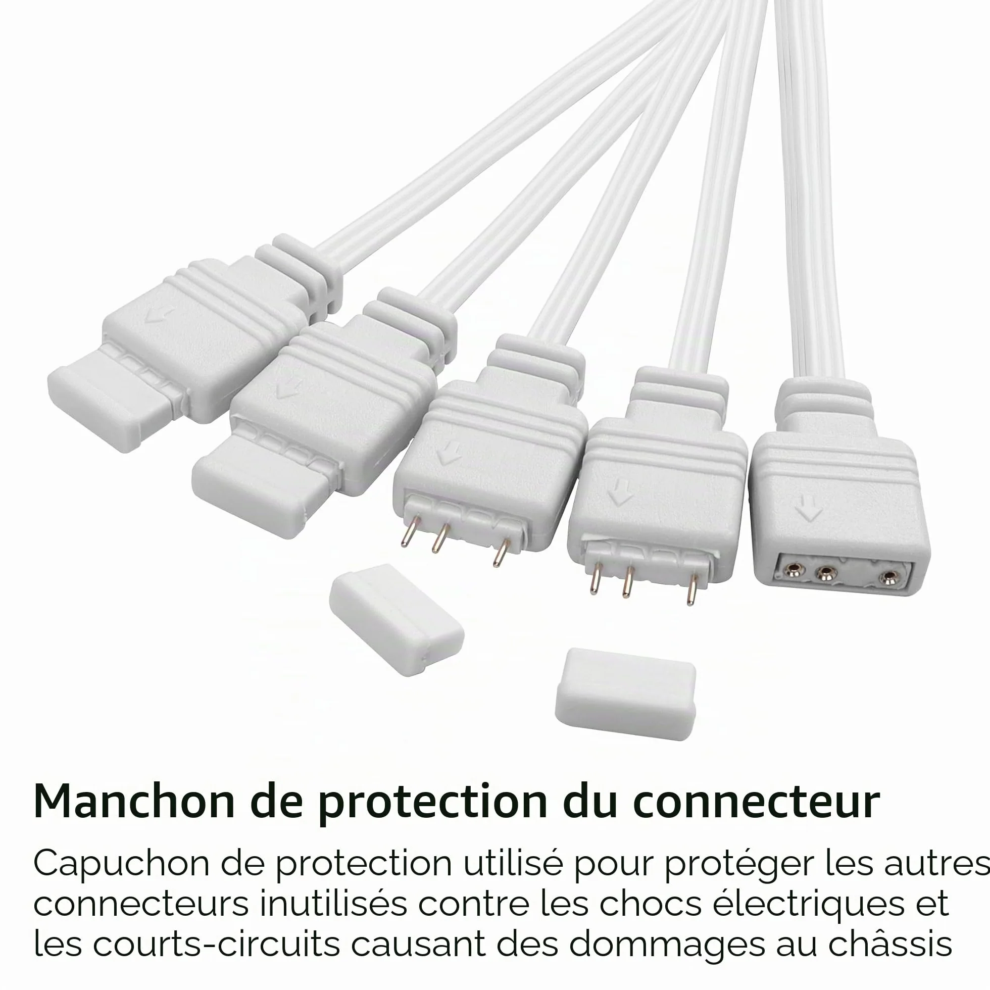 Câble répartiteur ARGB 5 V 1 femelle vers 4 mâles 3 broches pour ventilateur ordinateur blanc