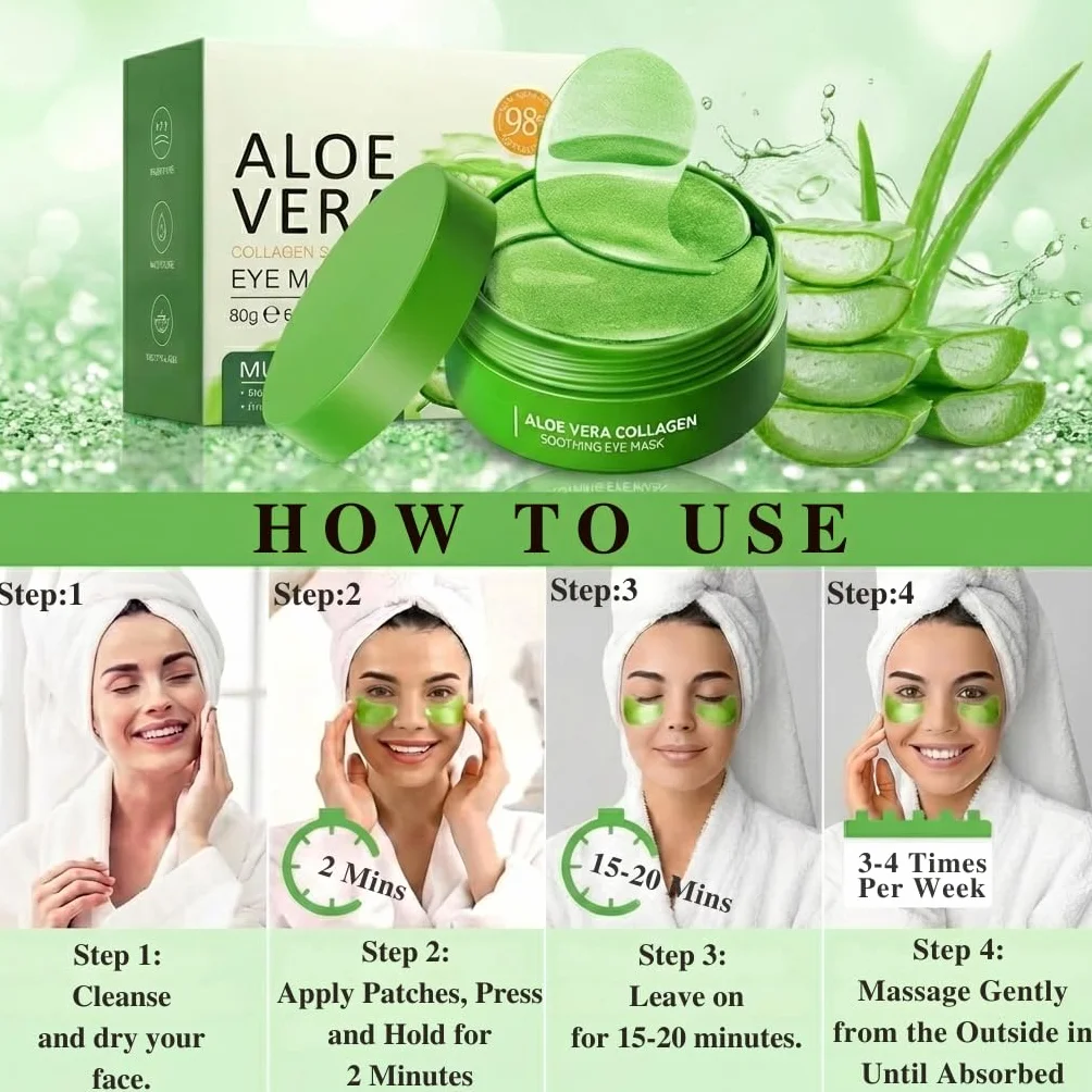 Patch Yeux Collagene Acide Hyaluronique 60 Pcs Anti Cernes Aloe Vera Éclaircir Poches Puffiness Rides