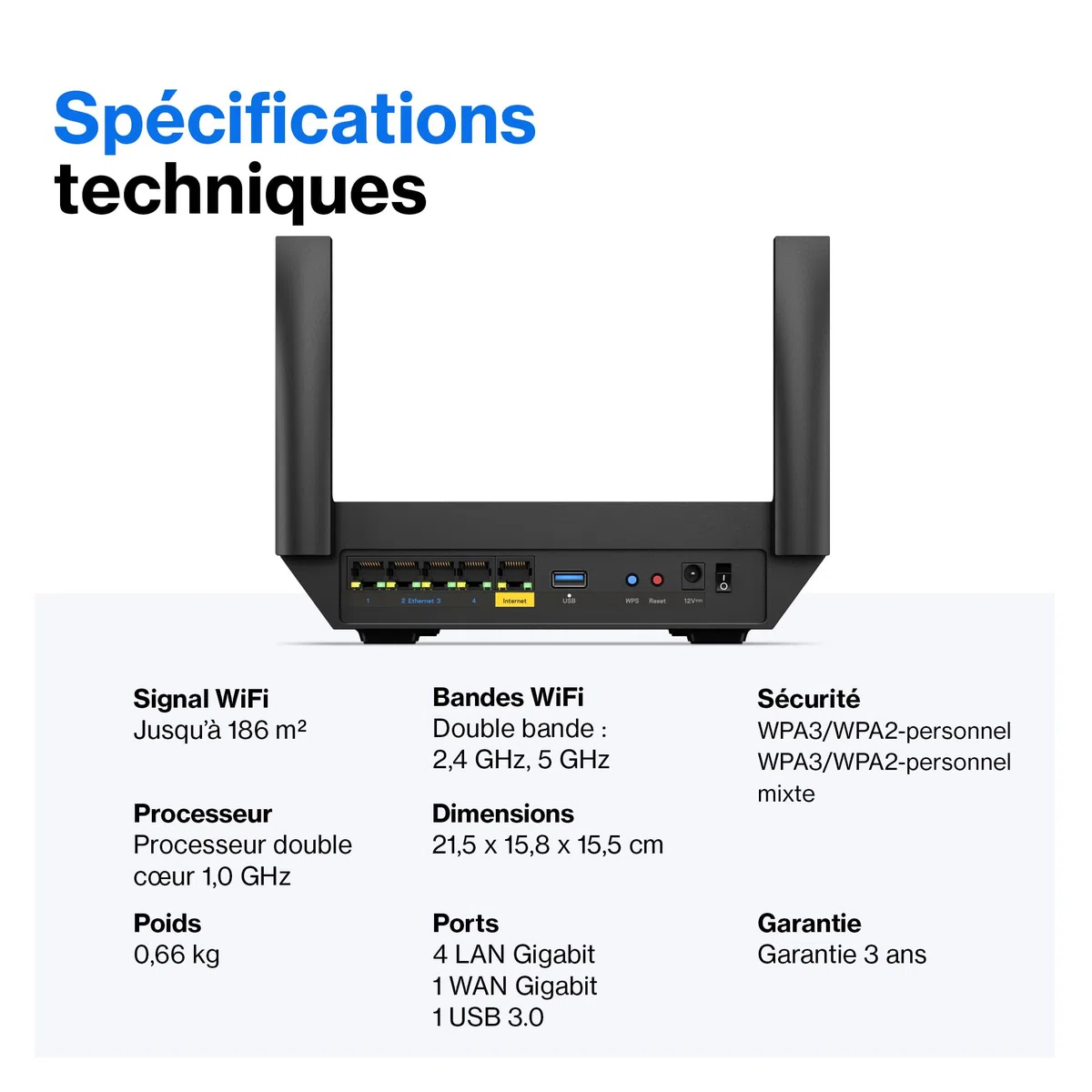 Linksys Routeur WiFi 6 Mesh Double Bande Hydra 6 (AX3000) - Jeux sans Fil Jusqu’à 3 Gbit/s, pour Plus de 25 appareils et portée 185 m2 Fonctionne avec Le système WiFi Linksys, MR2000-KE