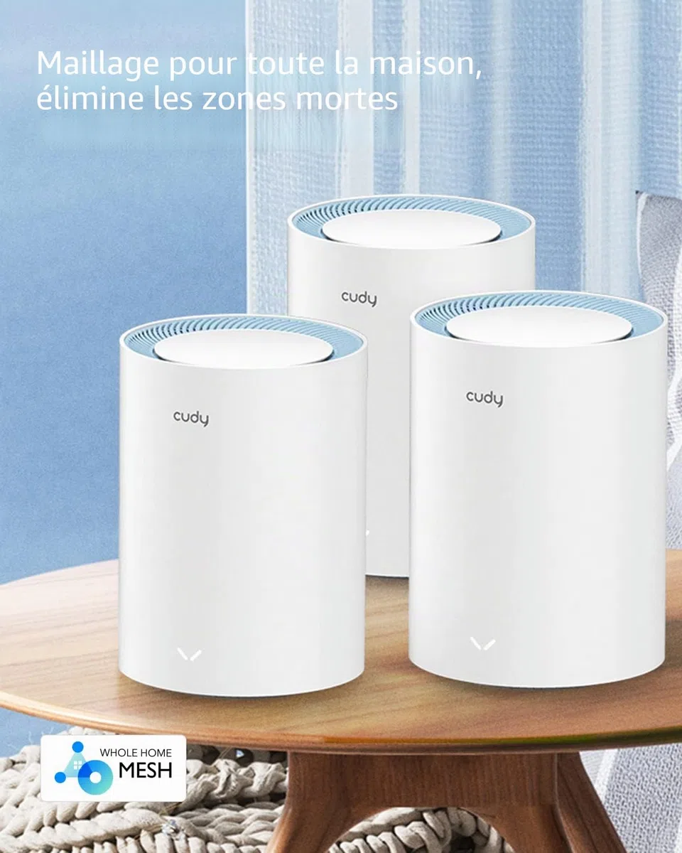 Cudy AC1200 Whole Home Mesh Lot de 3 routeurs WiFi Double Bande AC1200, Extension de portée, VPN, DNS au-Dessus TLS, IPv6, DDNS, M1200 3-Pack