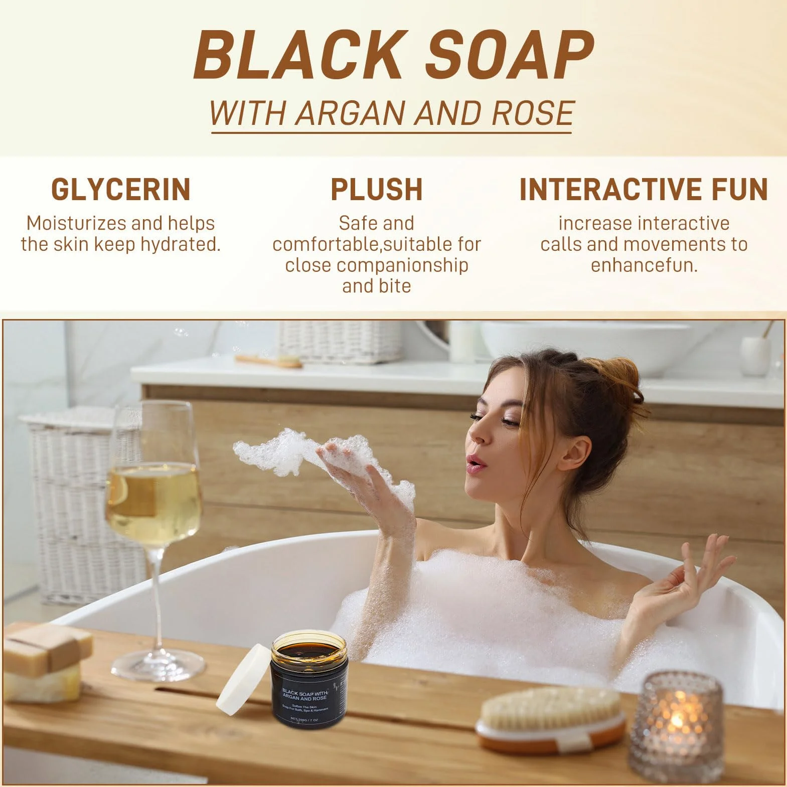 Savon Noir Marocain à l'Argan et à la Rose avec Gant Exfoliant pour Corps