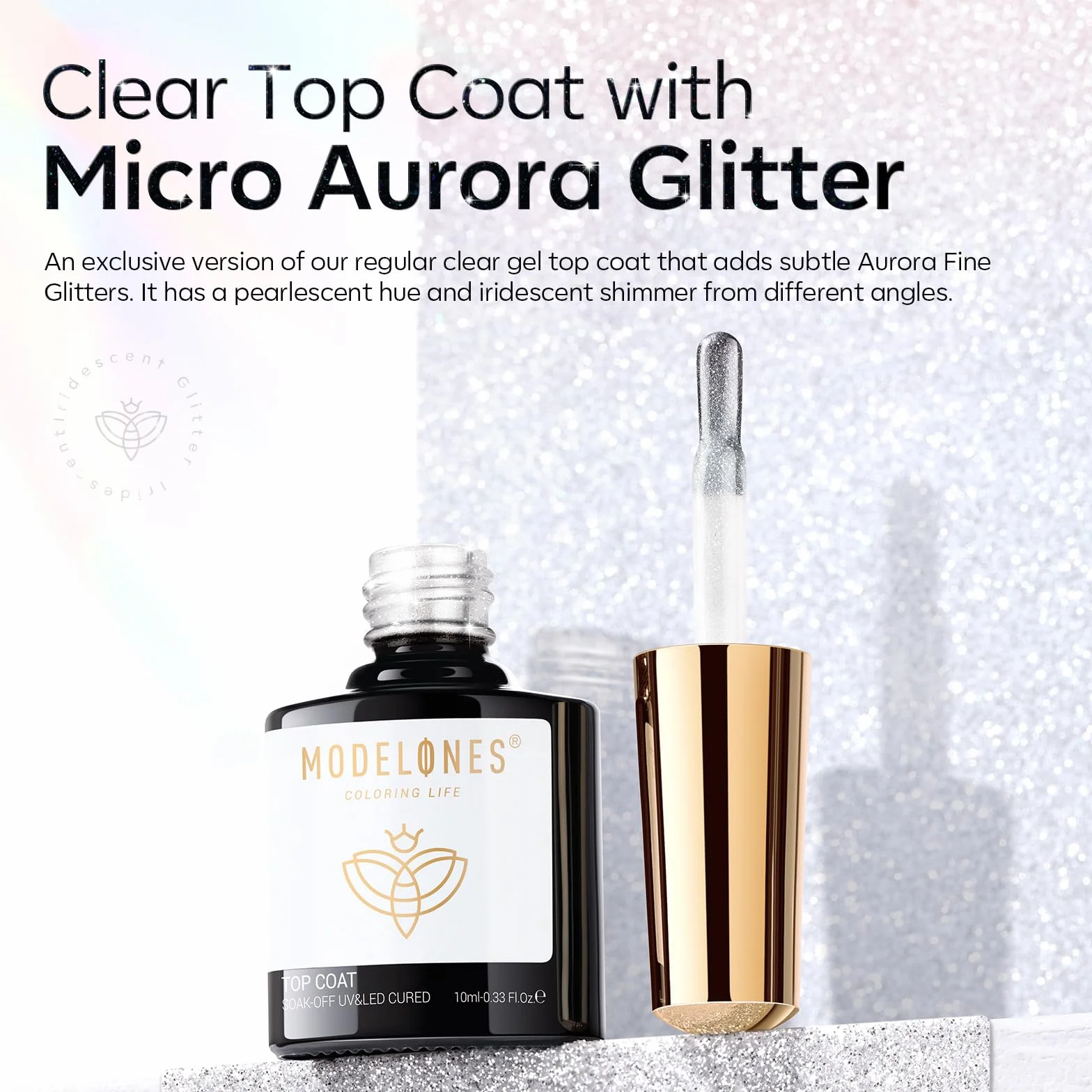 Modelones Pailleté Top Coat Semi Permanent Brillant Gel Vernis À Ongles 10ML No Wipe Finition Art Manucure Longue Durée