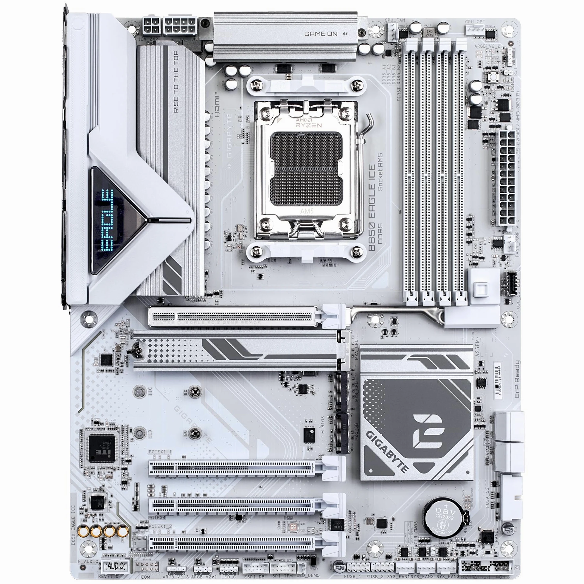 GIGABYTE B850 Eagle Ice Carte Mère – Processeurs AMD Ryzen série 9000, VRM numérique 8+2+2 Phases, Jusqu’à 8200 MHz DDR5 (O.C), 1 x M.2 PCIe 5.0 + 2 x M.2 PCIe 4.0, LAN 2.5 GbE, USB 3.2 Gen 2
