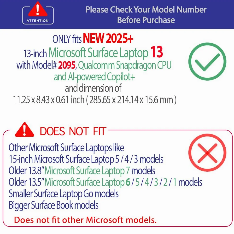 mCover Étui uniquement compatible avec Microsoft Surface Laptop 13 Windows 2025+ 13" (modèle # 2095) avec processeur Snapdragon et Copilot+ (ne convient pas aux autres ordinateurs portables Surface